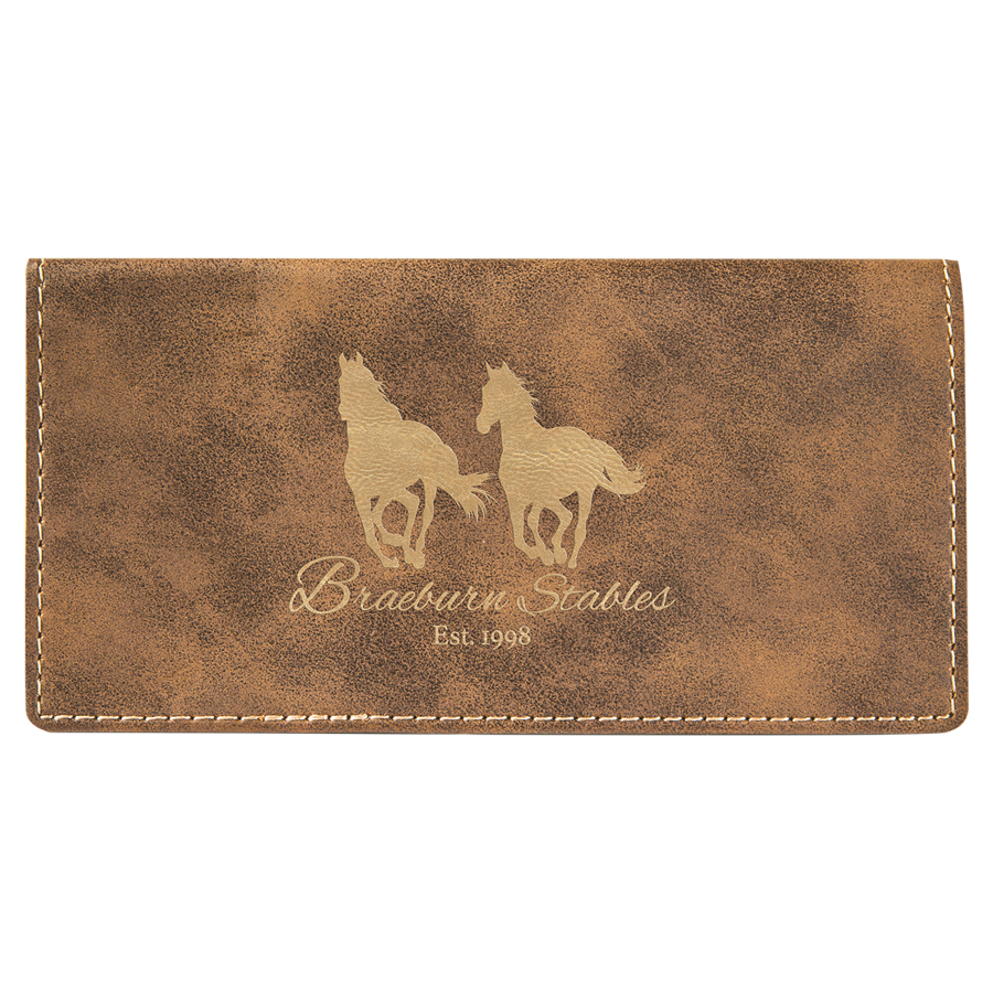 6 3/4" x 3 1/2" Rustic/Gold Leatherette Checkbook Cover 1