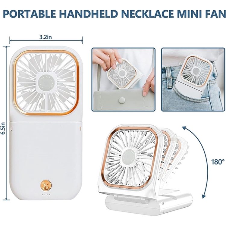 3-in-1 Rechargeable Handheld Fan with Necklace Lanyard and Desk Stand 3