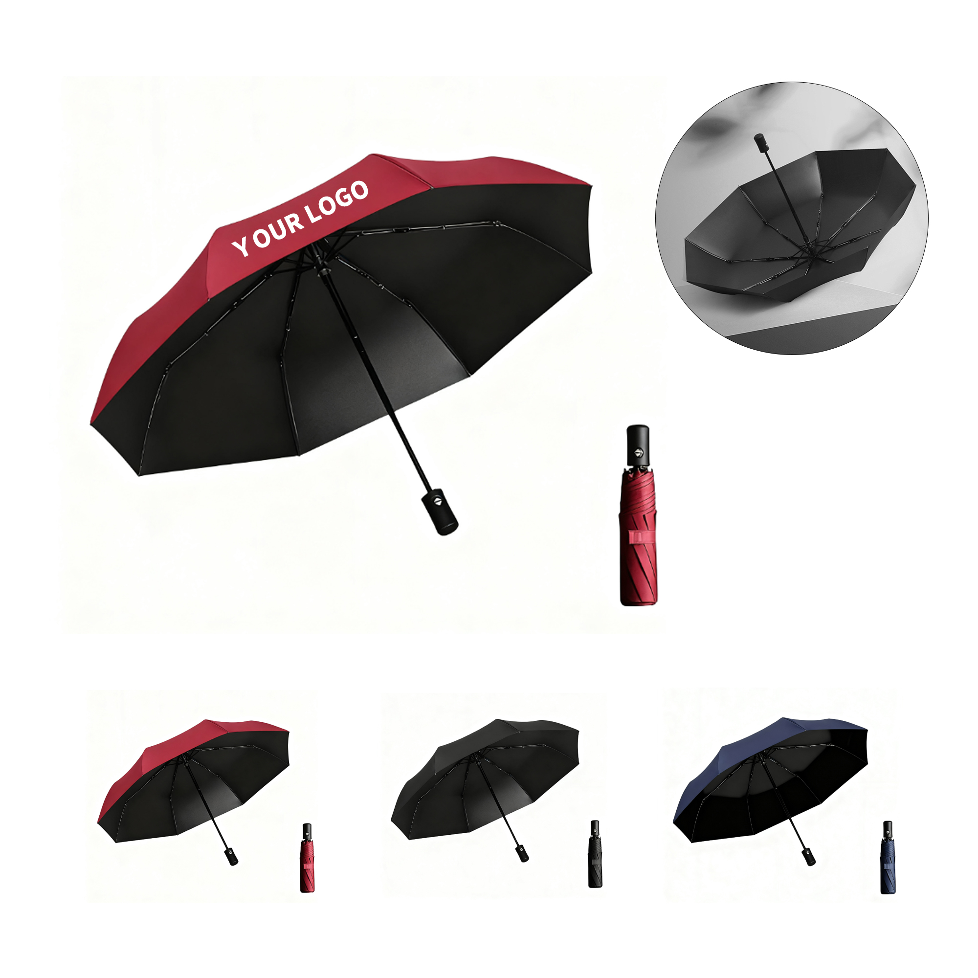 Automatic Folding Umbrella With Eight Fiberglass Ribs Dual Layer Canopy 2