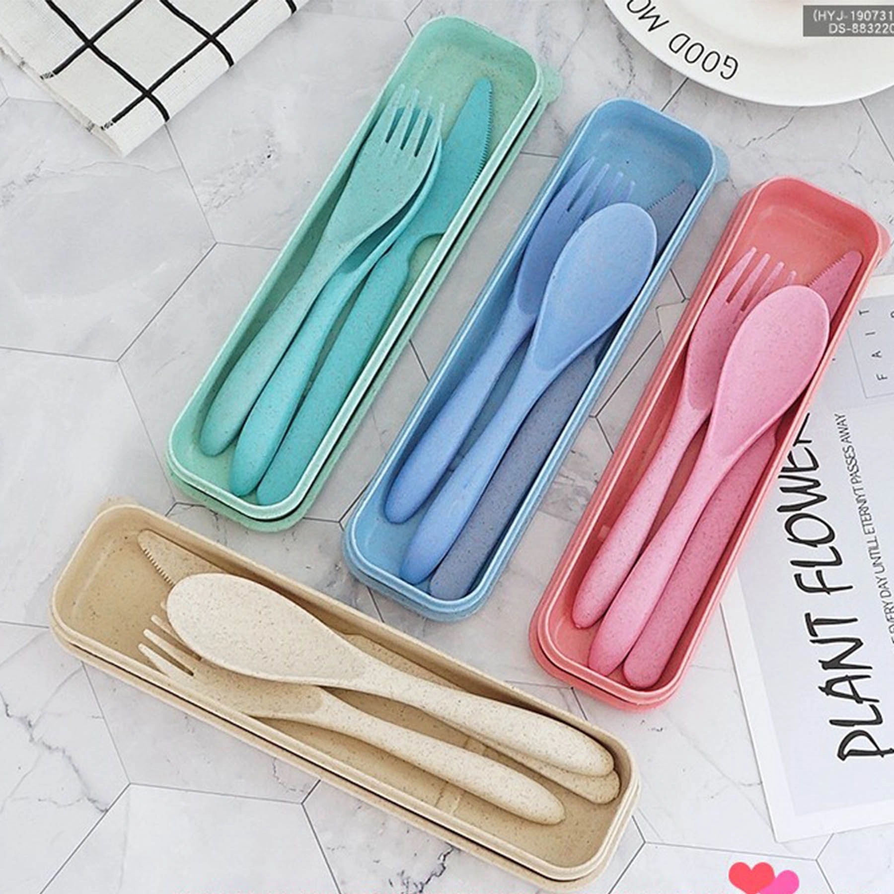 4 Sets Portable Wheat Cutlery 3