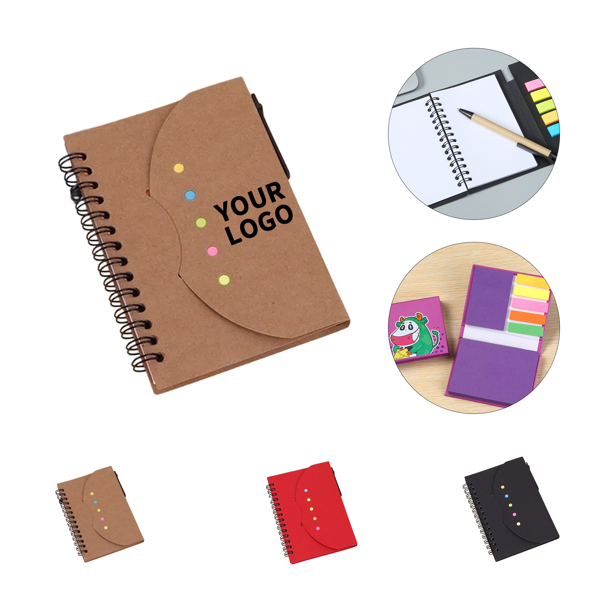 Recycled Kraft Cover Notebook With Pen And Sticky Notes 3