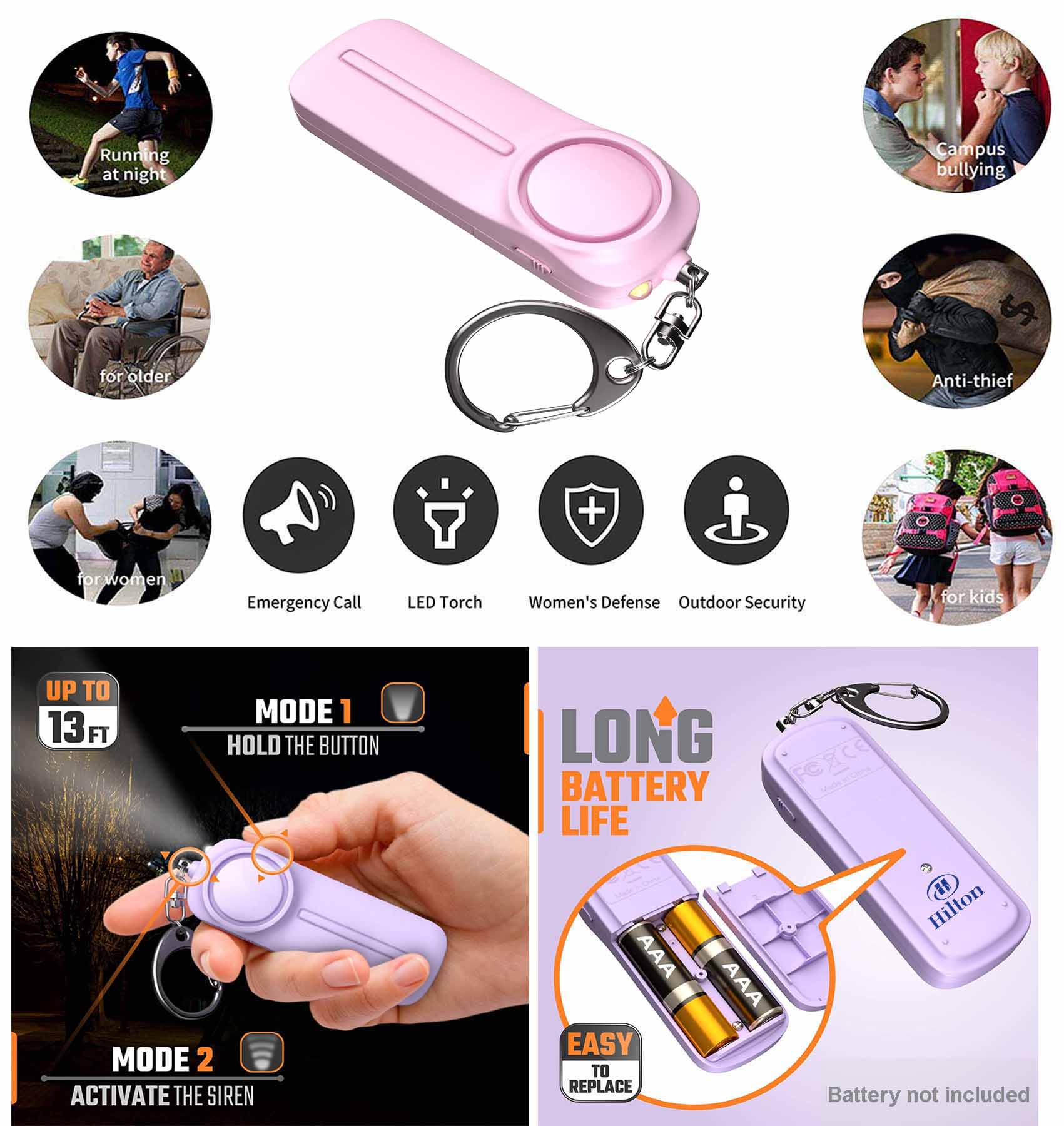 iBank ® Self Defense Alarm Keychain with SOS LED Light 2