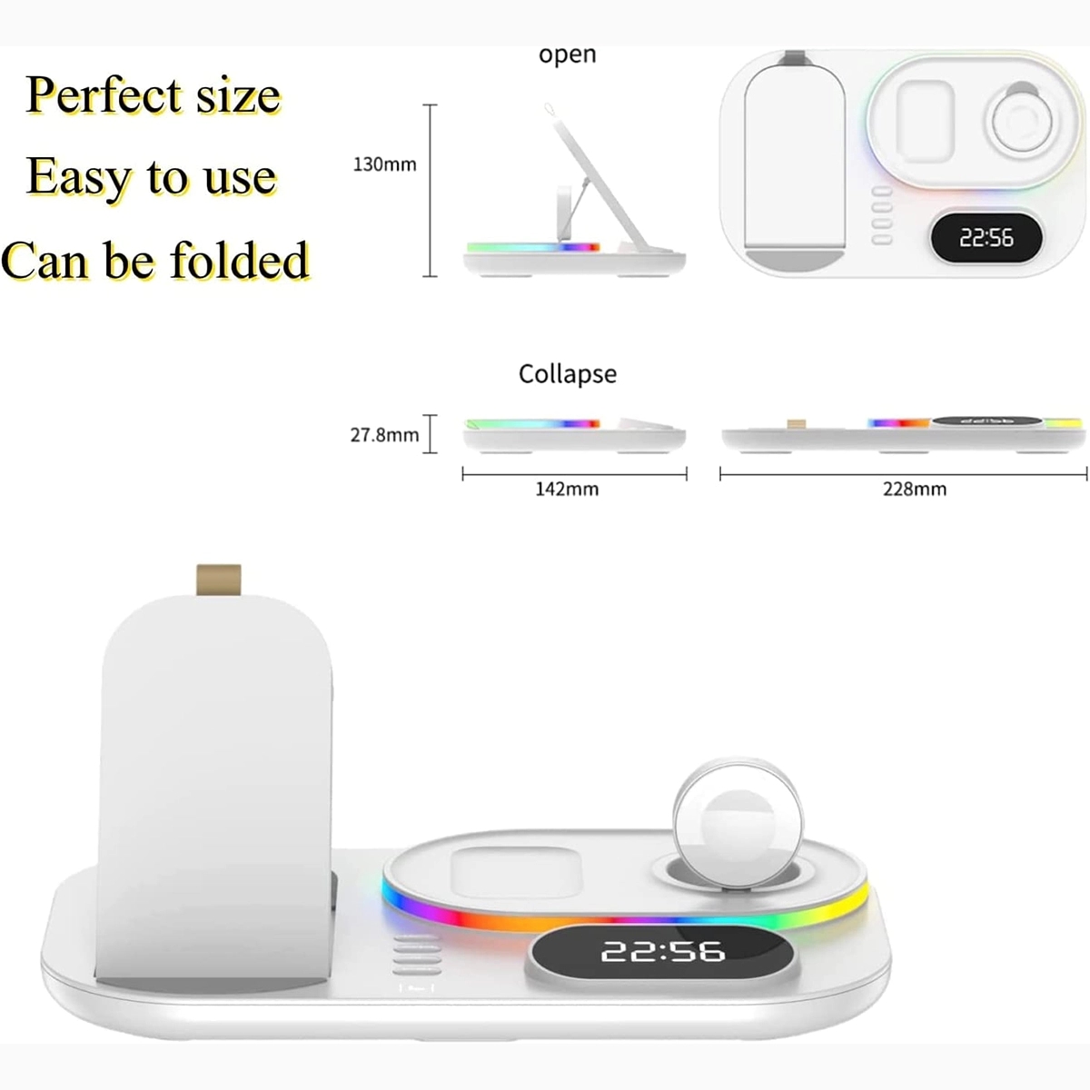 4 in 1 Foldable Wireless Charger Station with digital clock 2