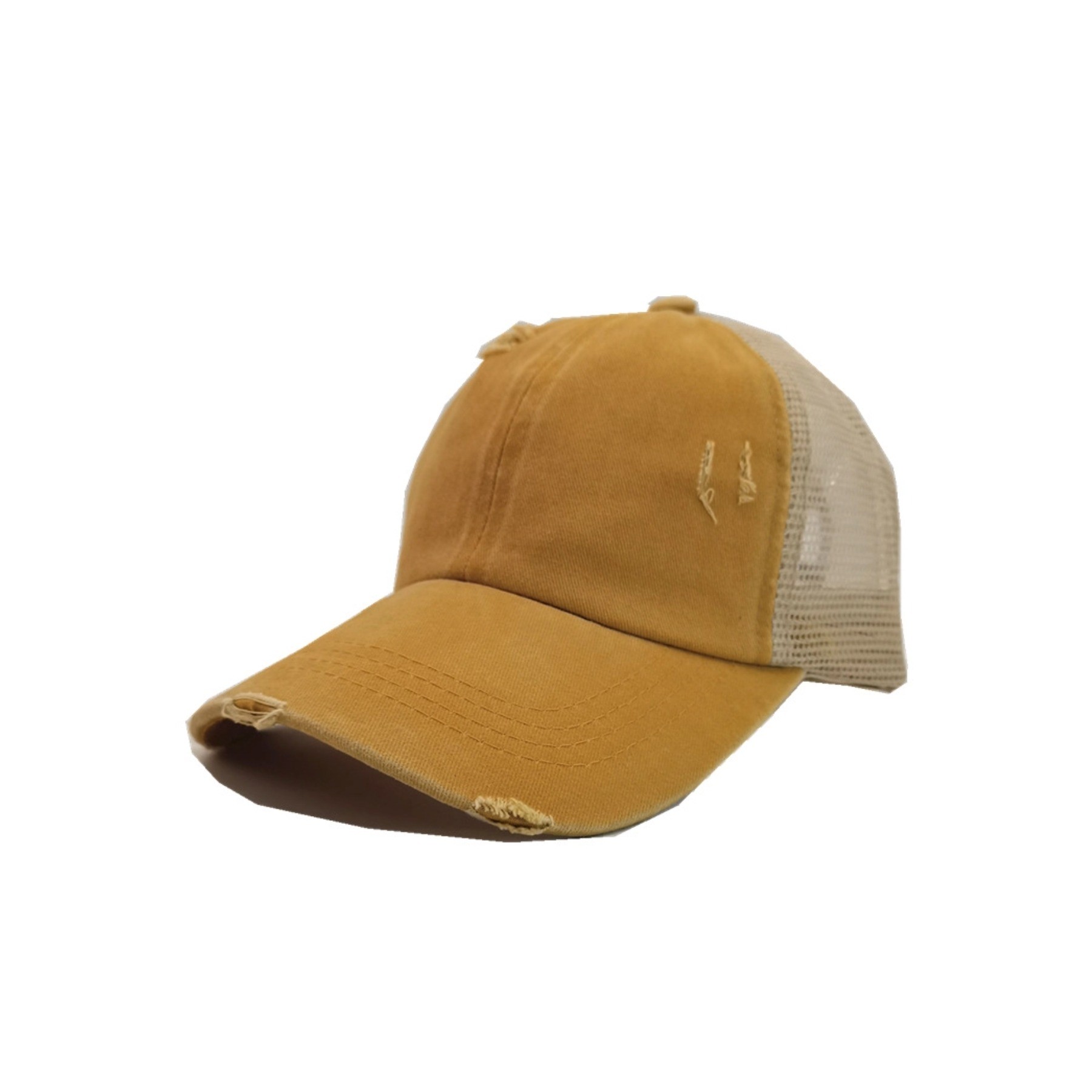 Leather Patch Distressed Ponytail Trucker Cap 9
