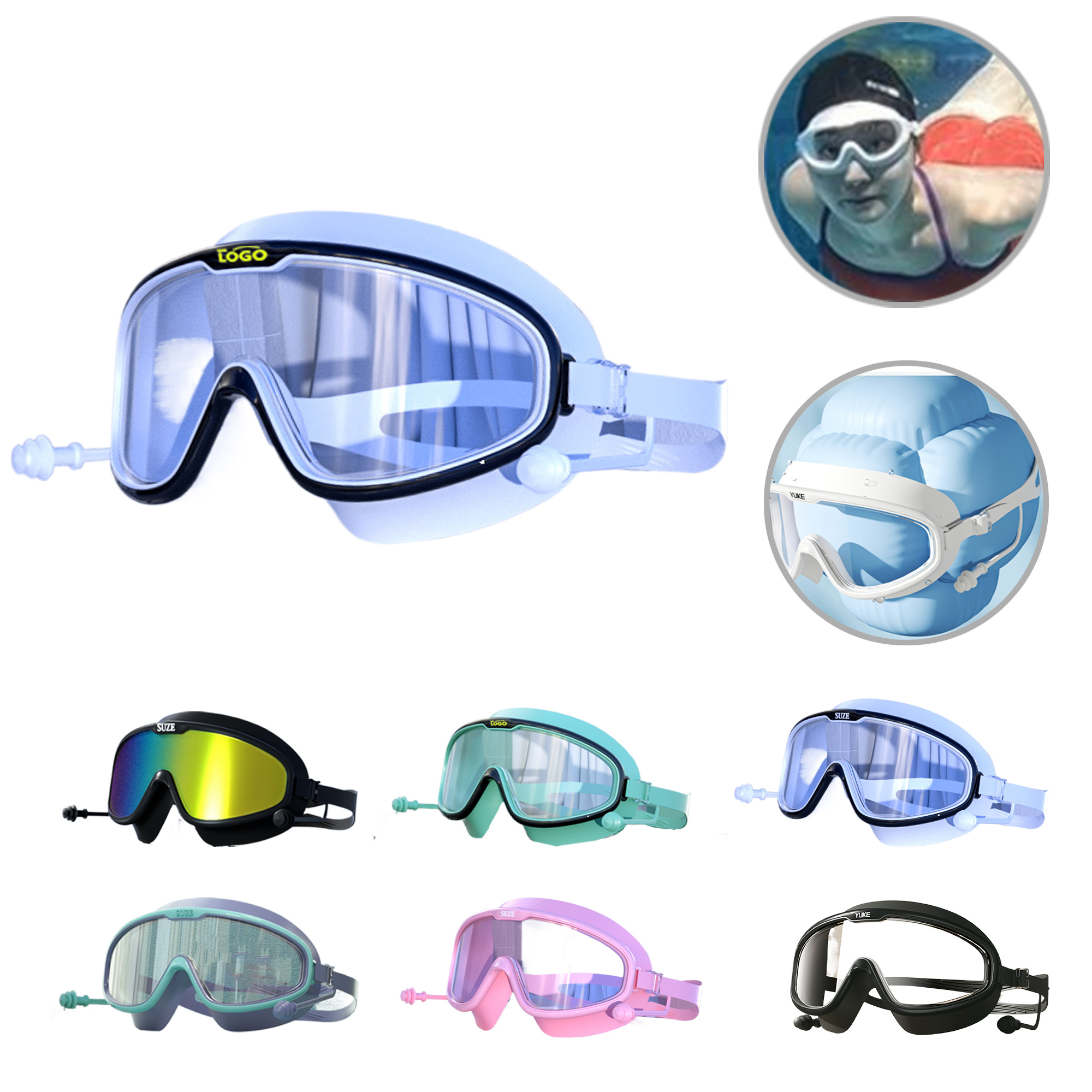 MOQ100 Large Frame Swim Goggles With Earplugs 4