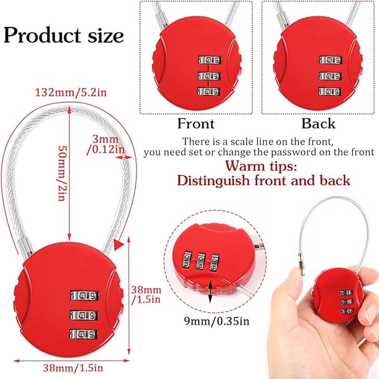 Zinc Alloy Anti-Rust Lock Rope Combination Padlock 1