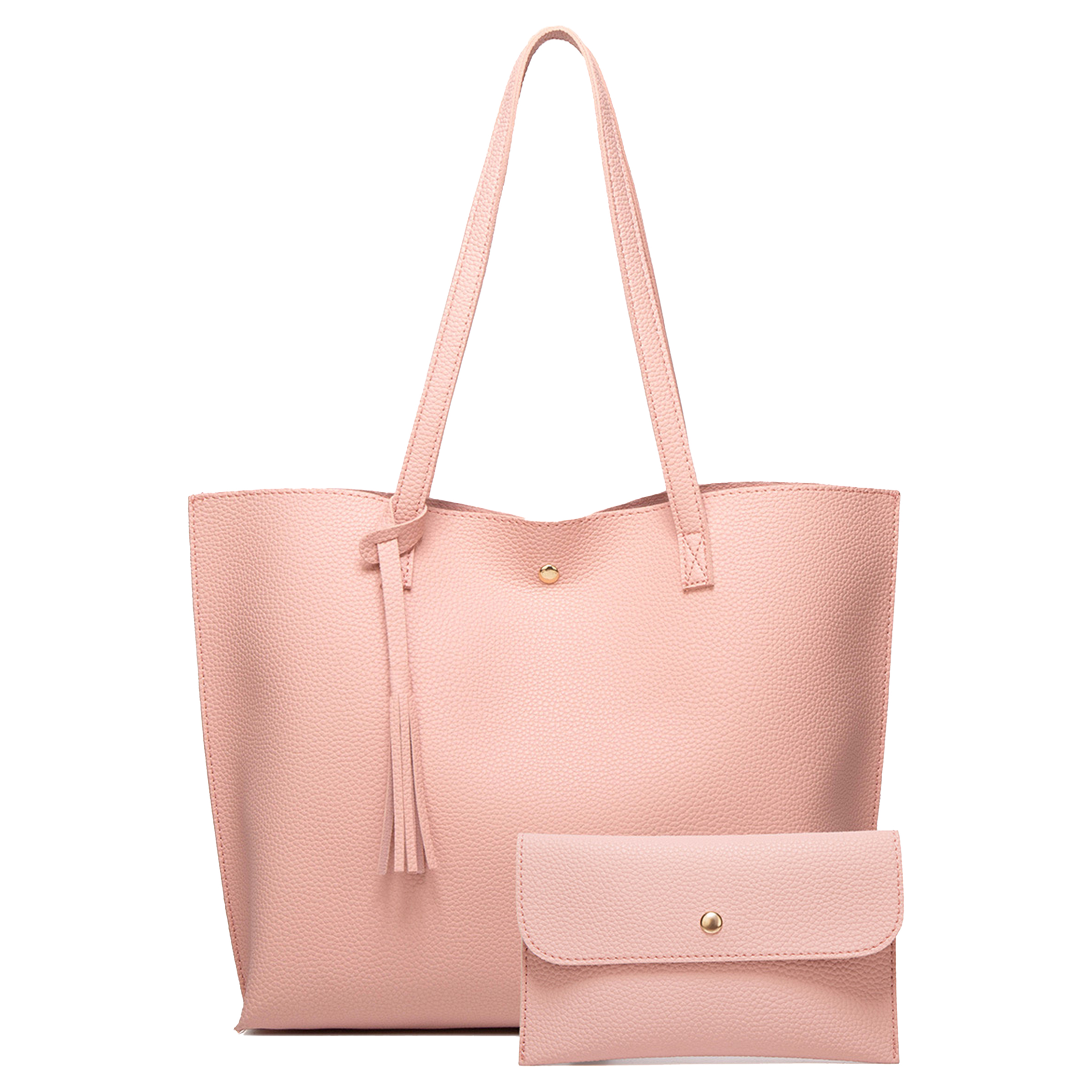 Pu Solid Color Large Capacity Tassel Tote Bag 5