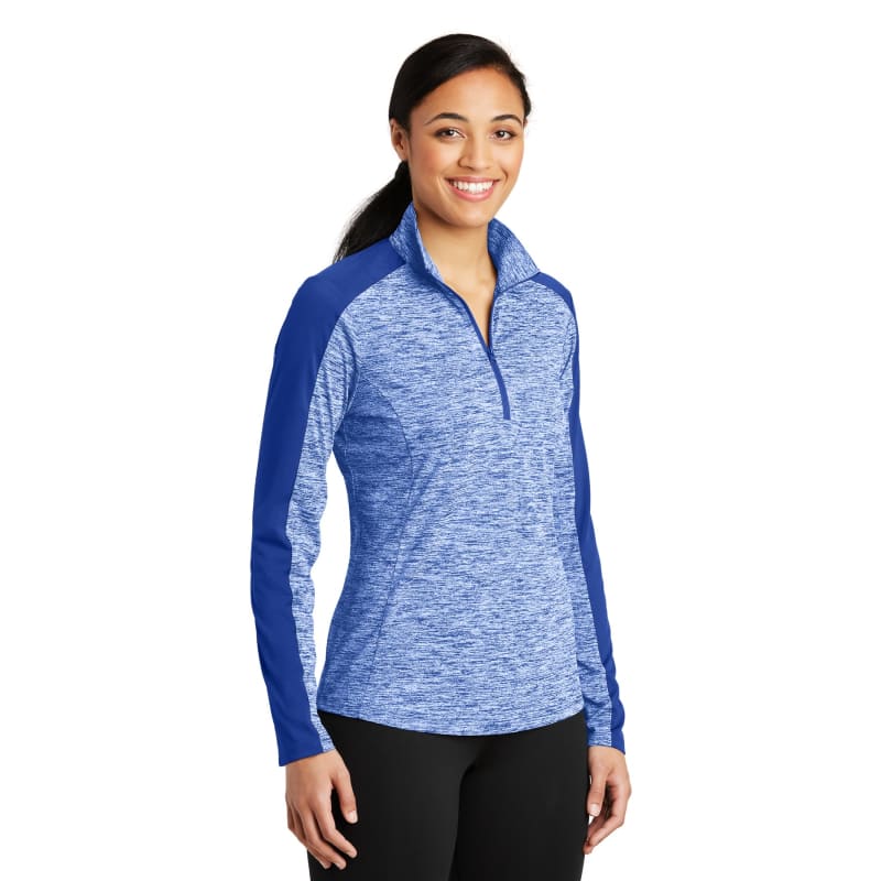 Sport-Tek Women's PosiCharge Electric Heather Colorblock 1/4-Zip Pullover. 20