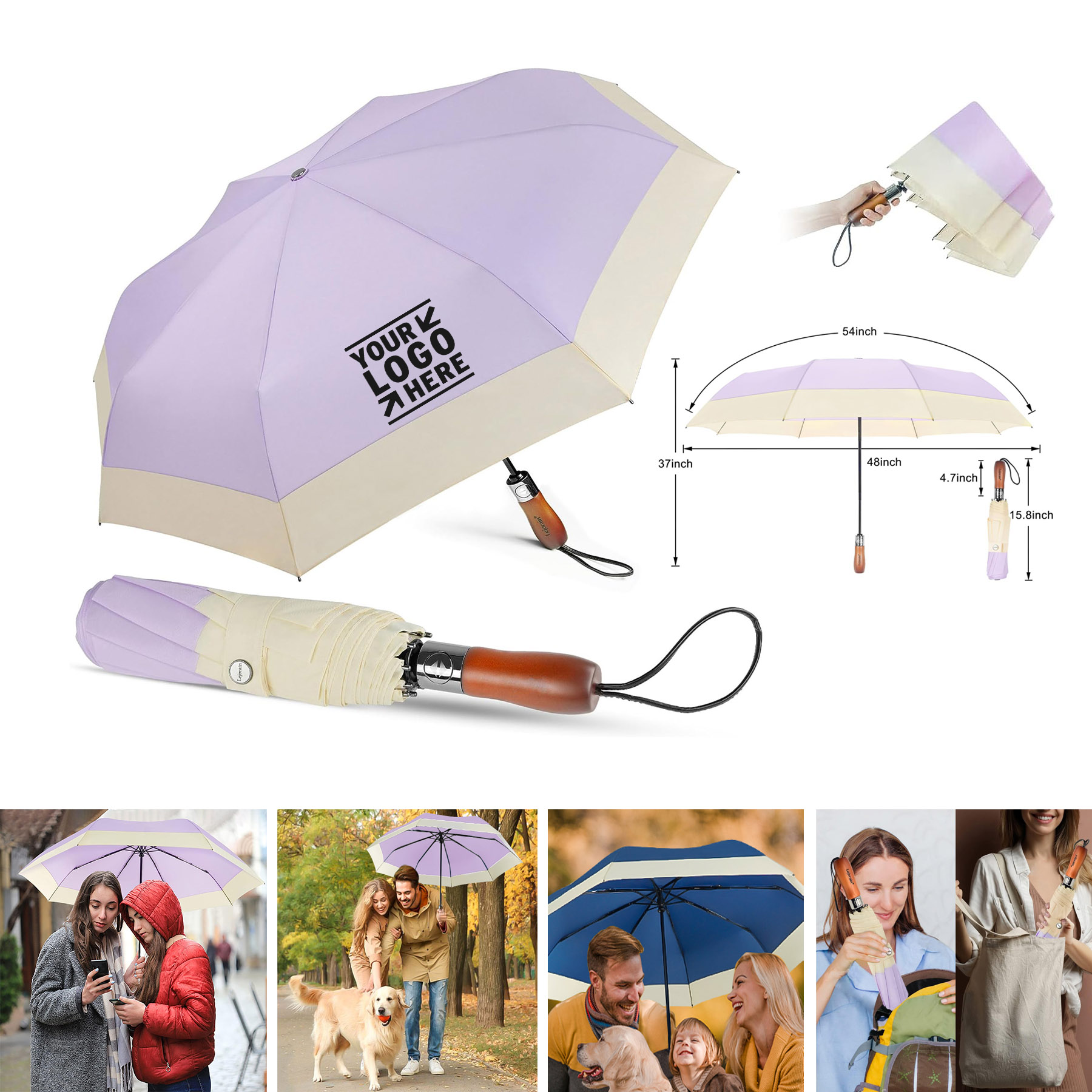 Men 54inch Windproof Travel Big Portable Automatic Folding Compact Golf Umbrella 