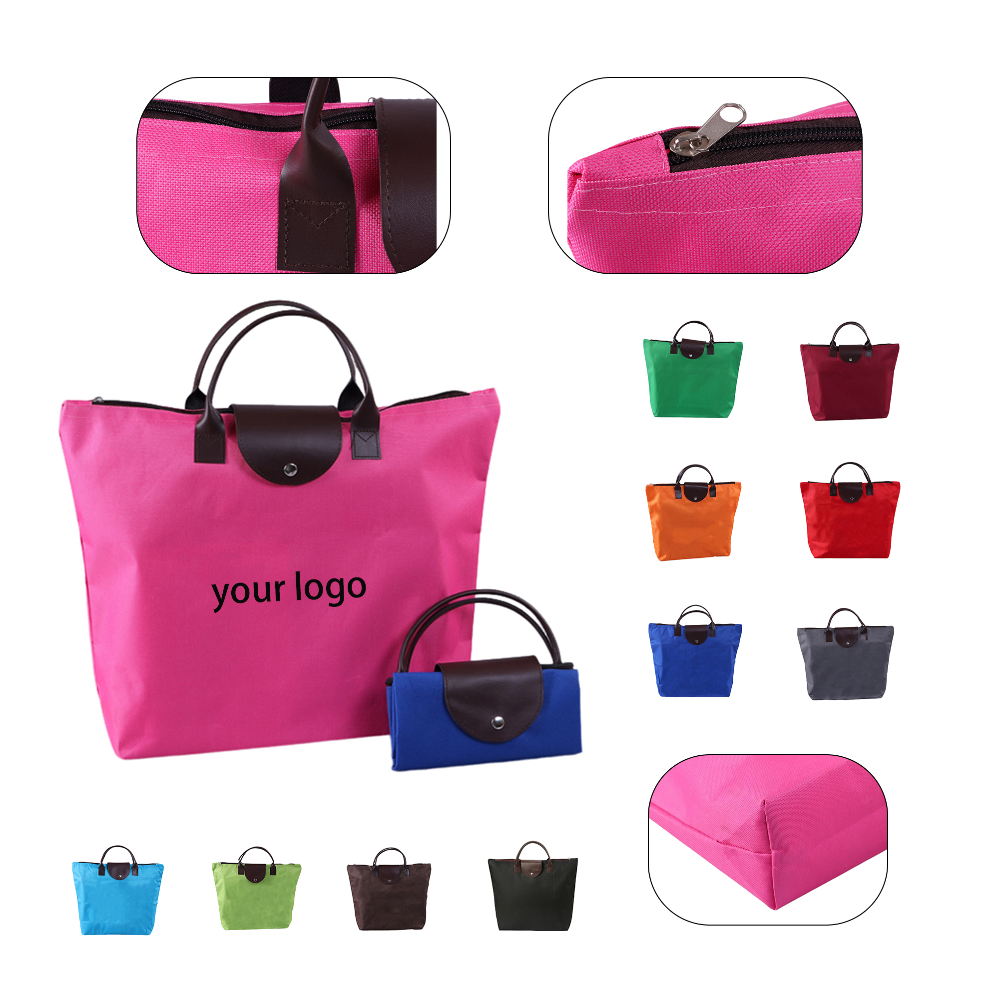 Portable Travel Zipper Bag, custom tote bag with logo imprint 2