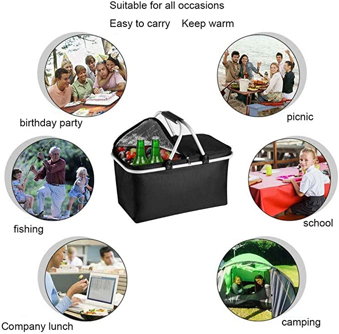 Topline Insulated Foldable Collapsible Picnic Basket w/ Aluminium Carrying Handle 12