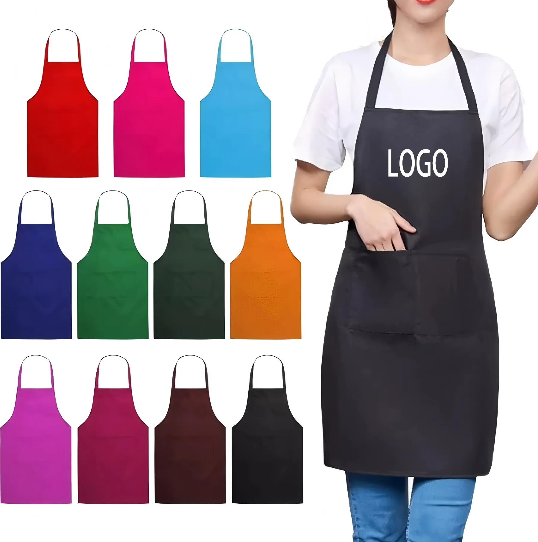Wholesale Custom Bib Aprons with 3 Pockets Water Oil Resistant for Business 4