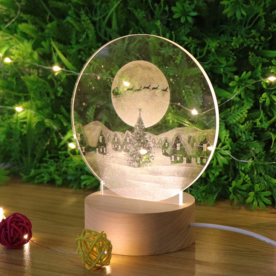 Custom Made To Order 3D Optical Illusion LED Night Light And Lamp With Wood Base 4