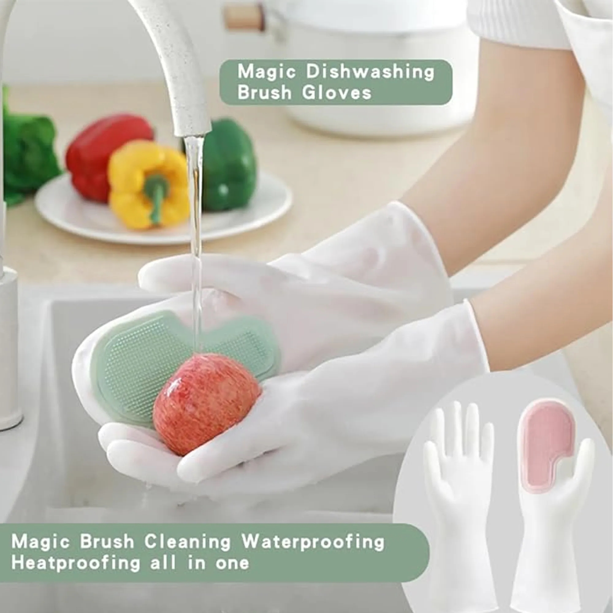 Dishwashing Gloves with Built in Scrubber 4