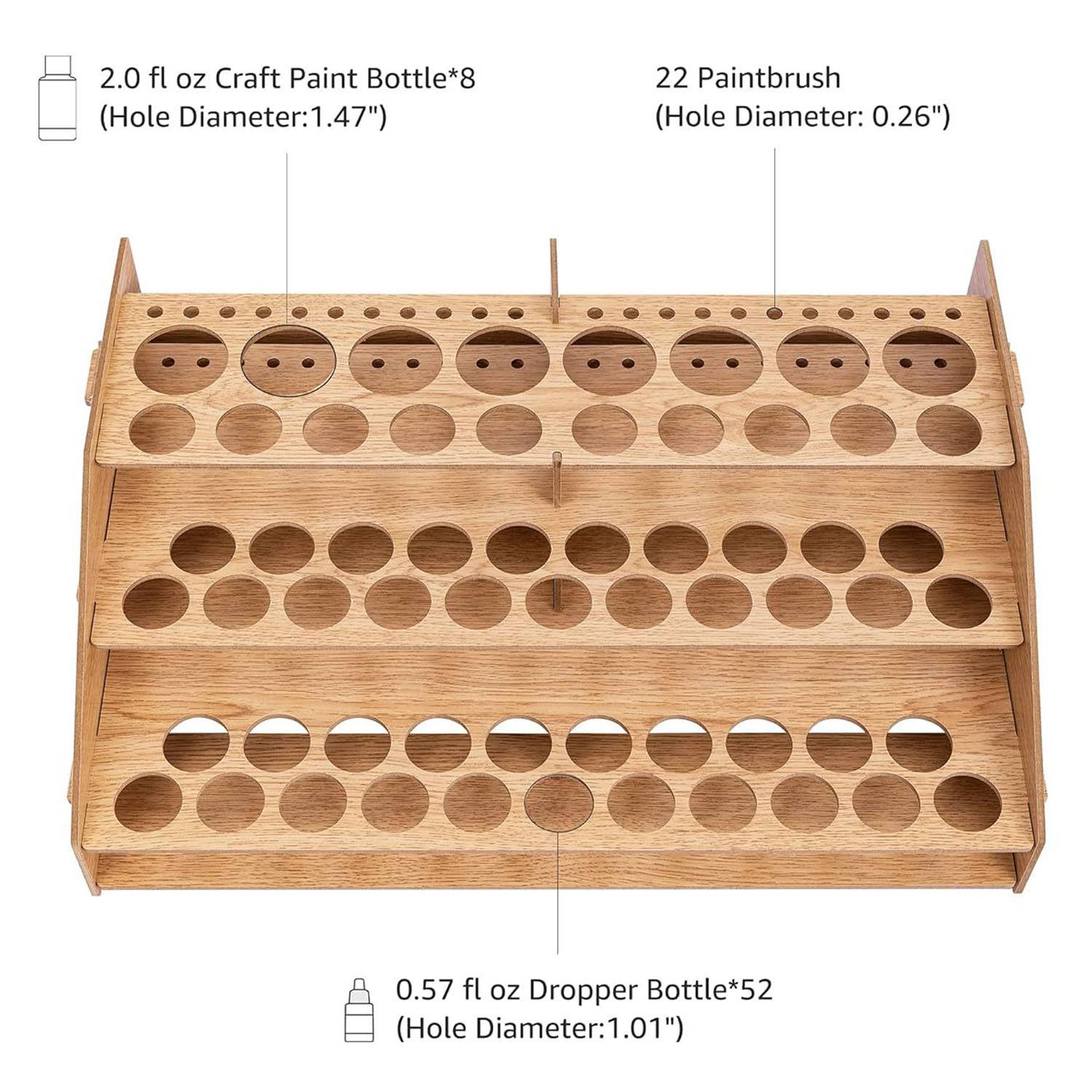 Space-Saving solidly Wooden Craft Paint&Brush Organizer Rack 6