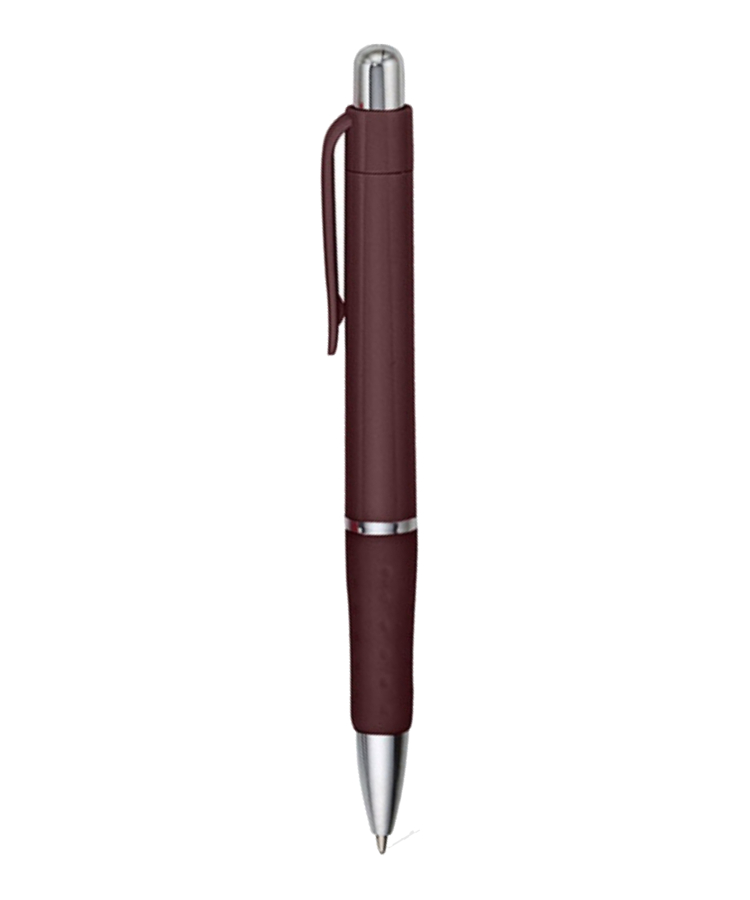 Union Printed - Rigid - Solid Colored Ballpoint Click Pen with Matching Rubber Grip 12