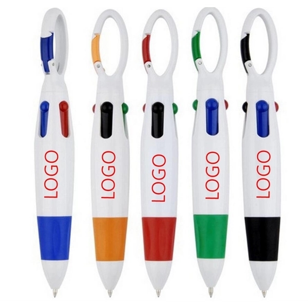 4 Color Ballpoint Pen With Carabiner Clip 3