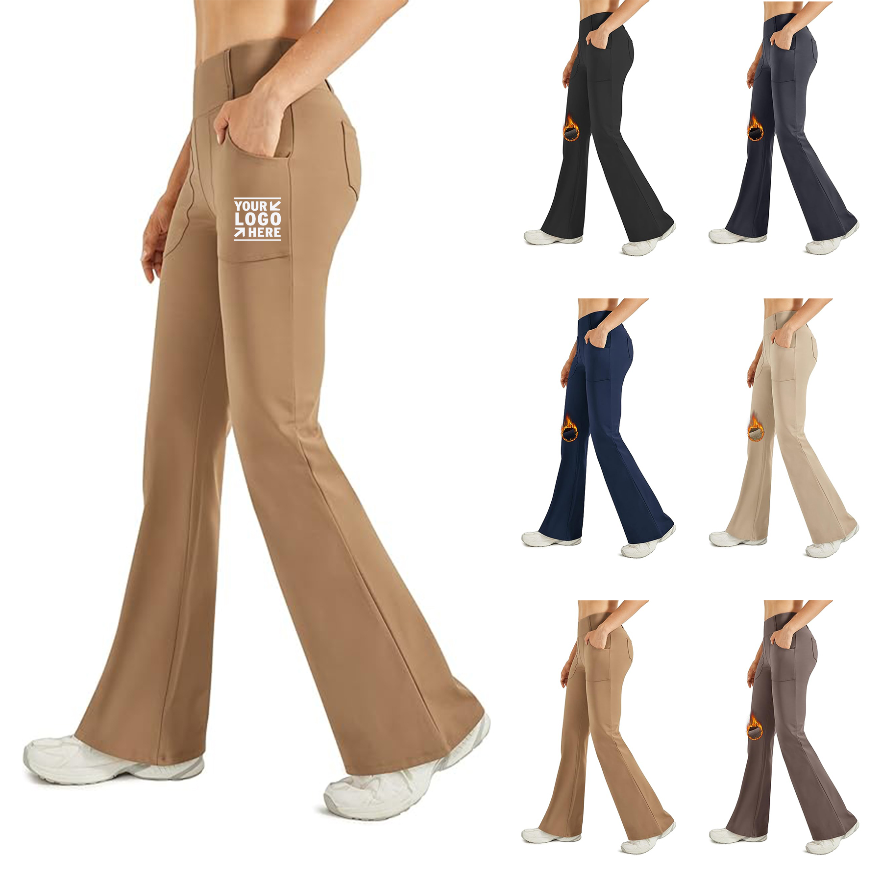 29" 31" 33" Women Fleece Lined Flare Leggings Stretchy Yoga Dress Pants With 4 Pockets
 2