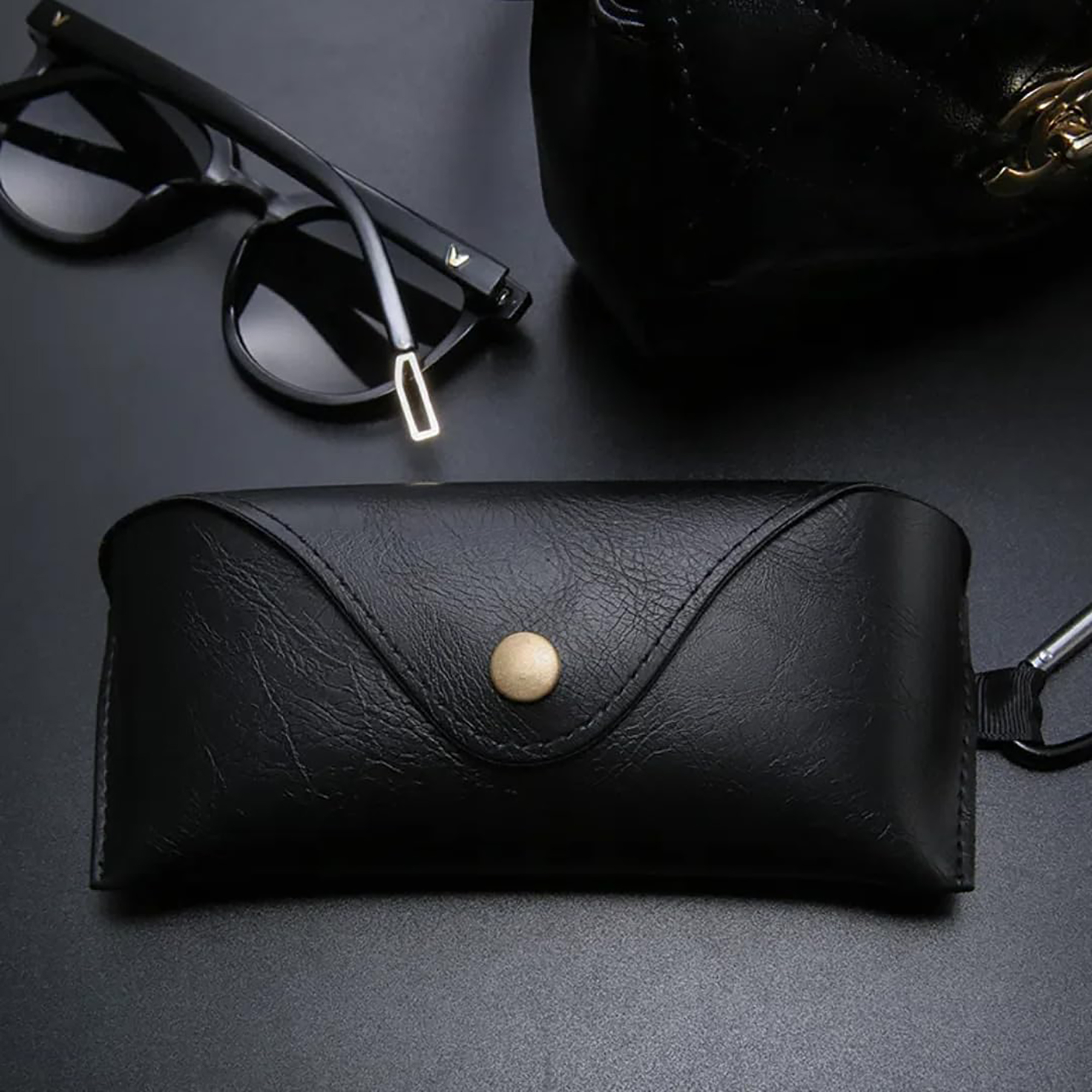PU Leather Eyeglass Case with Carabiner and Velvet Lining 4