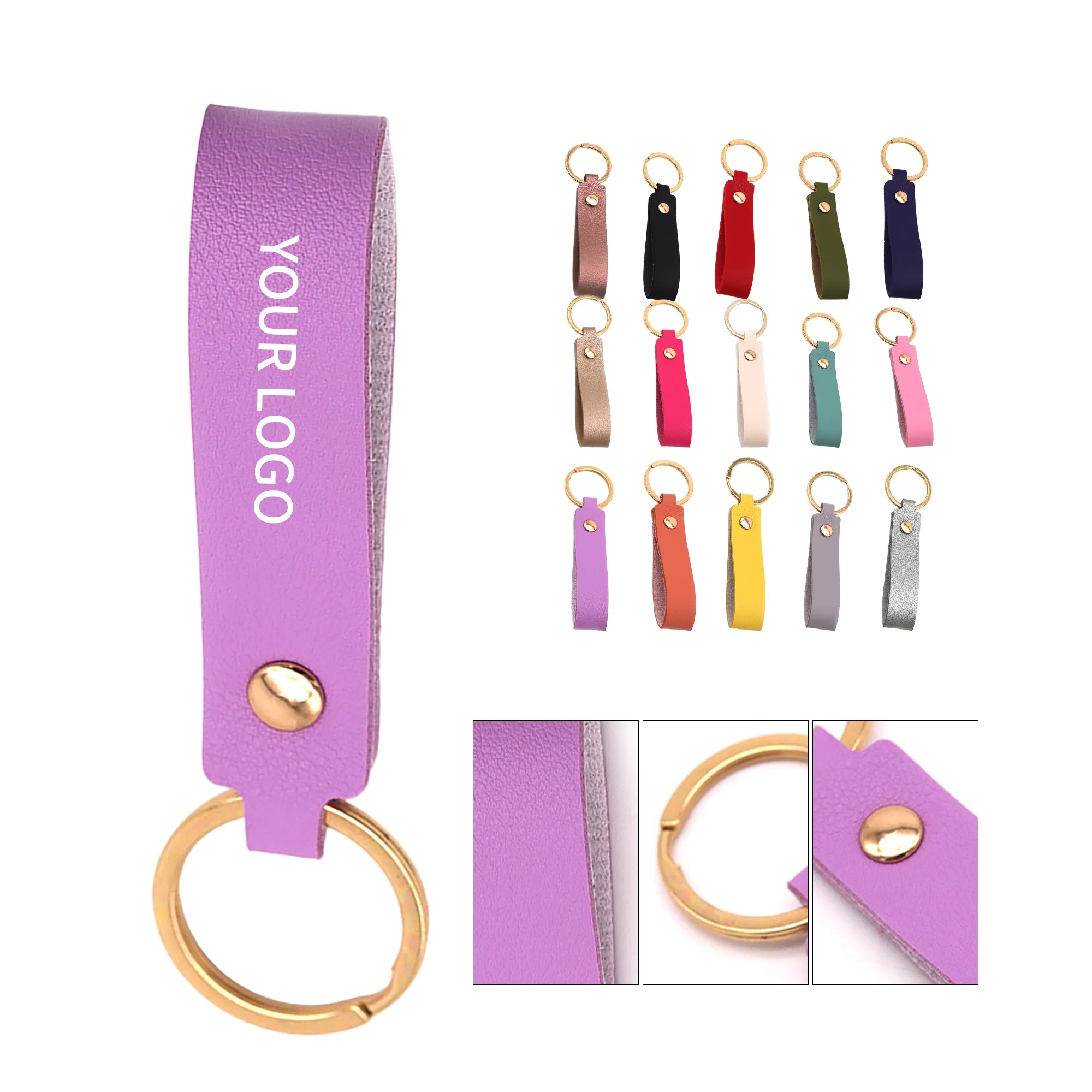 Classic Leather Keychain with Metal Ring and Custom Logo 2