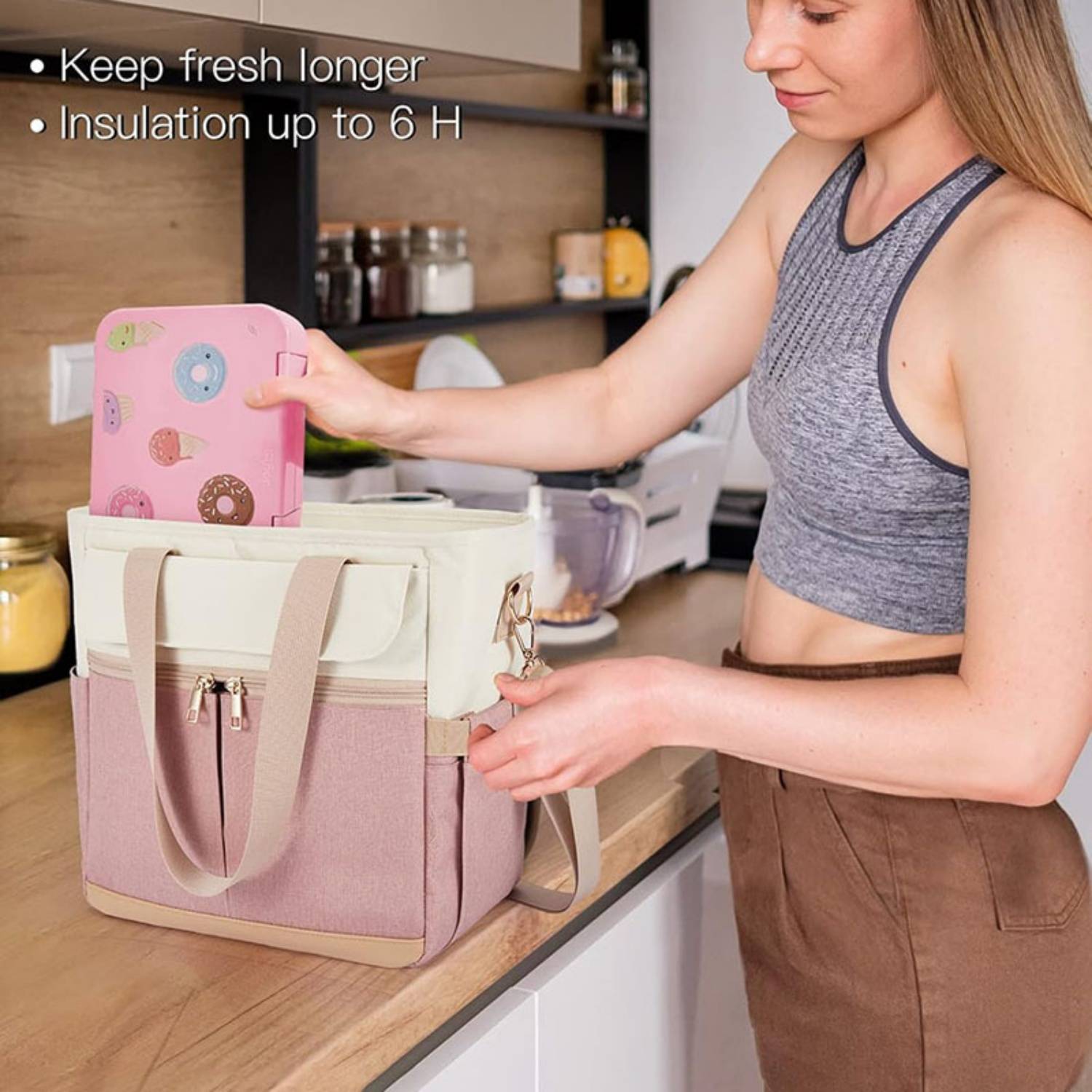 16.2L Women's Oxford Lunch Cooler Tote Bag w/Shoulder Strap 6