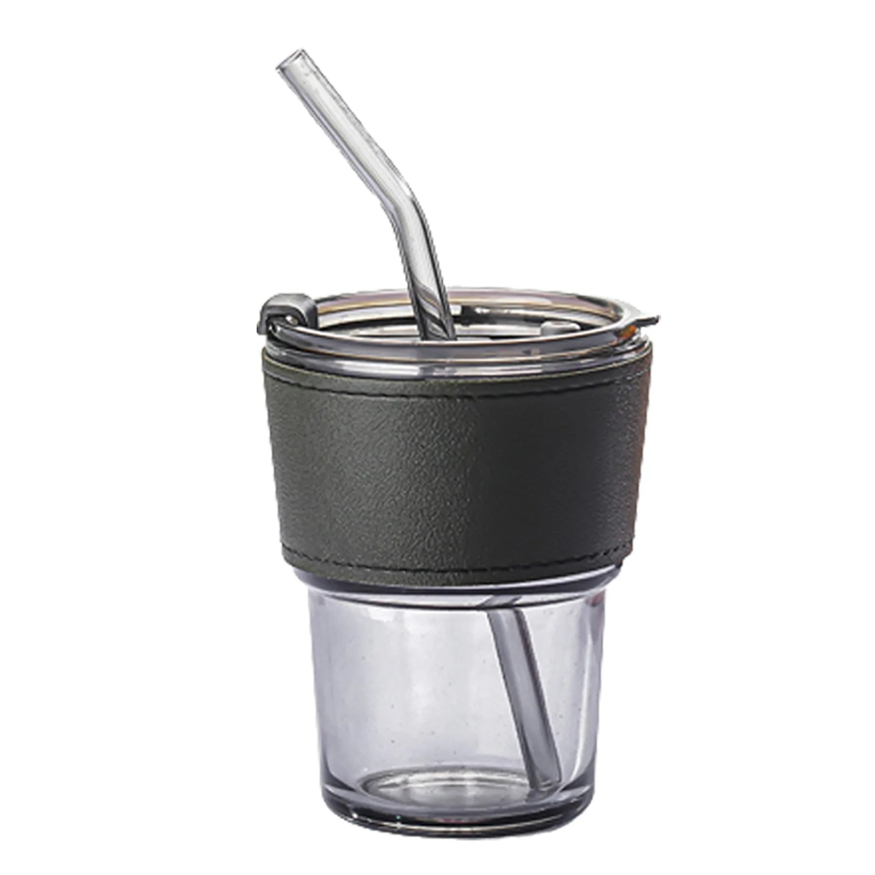 13.5Oz Glass Water Bottle W/ Straw And Leather Sleeve 4
