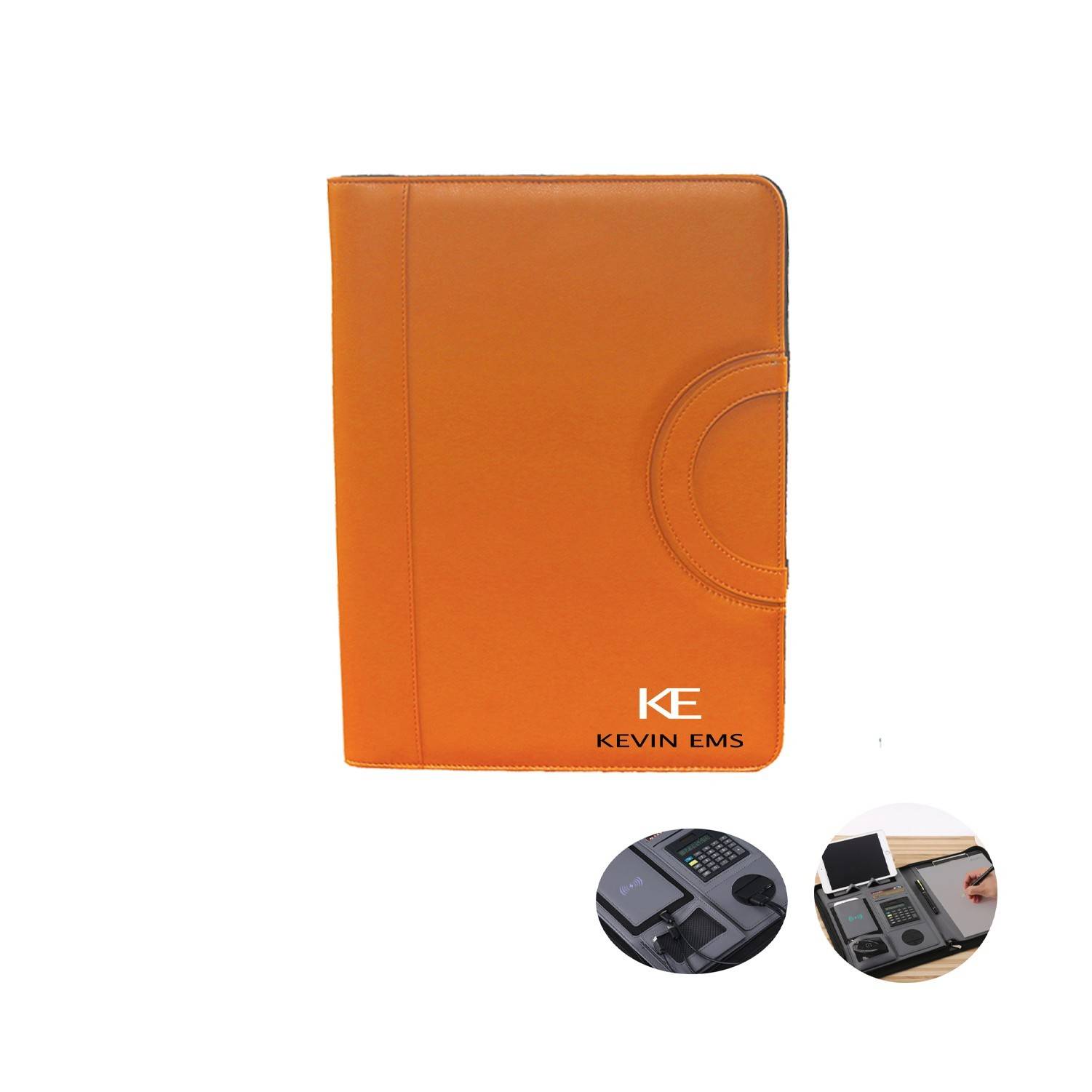 A4 Leather Zipper Wireless Charging Treasure Mobile Power Portable Folder