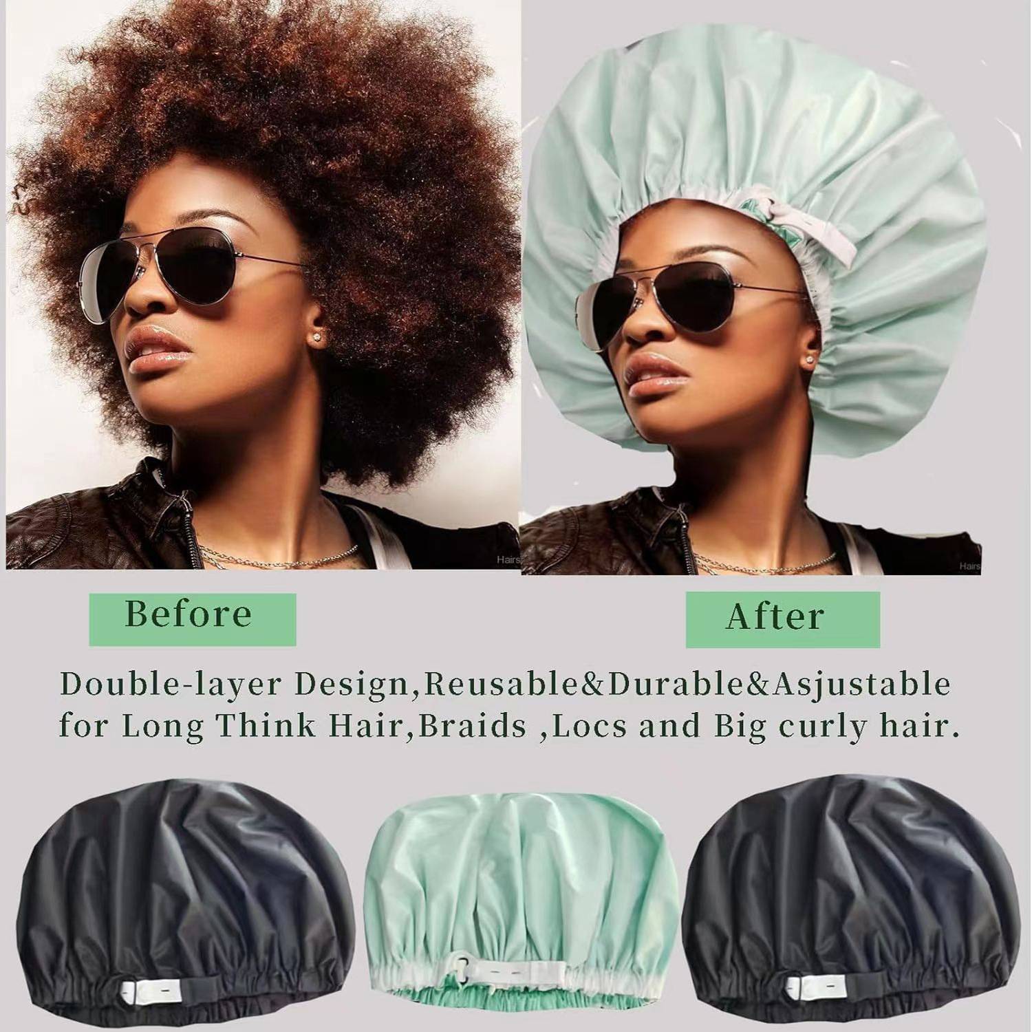 Reusable double layer waterproof shower cap 3