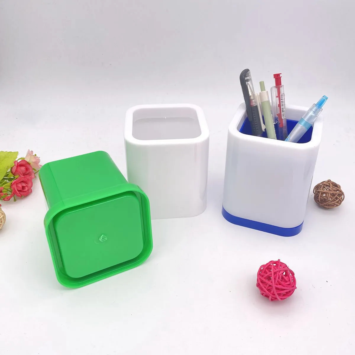 Plastic Pen Holder Storage Box Student Desktop Office 3