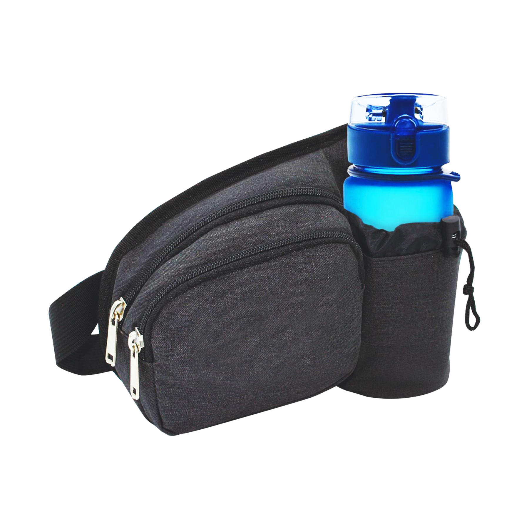 300D polyester 2-Zipper Heather Sport Fanny Pack w/ Bottle Holder 3