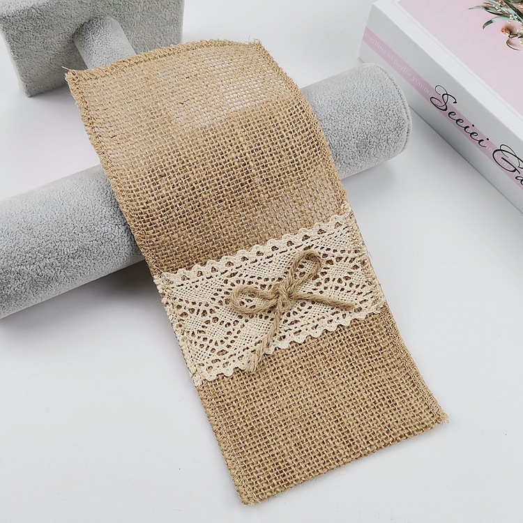 Natural Burlap Lace Cutlery Bag 8