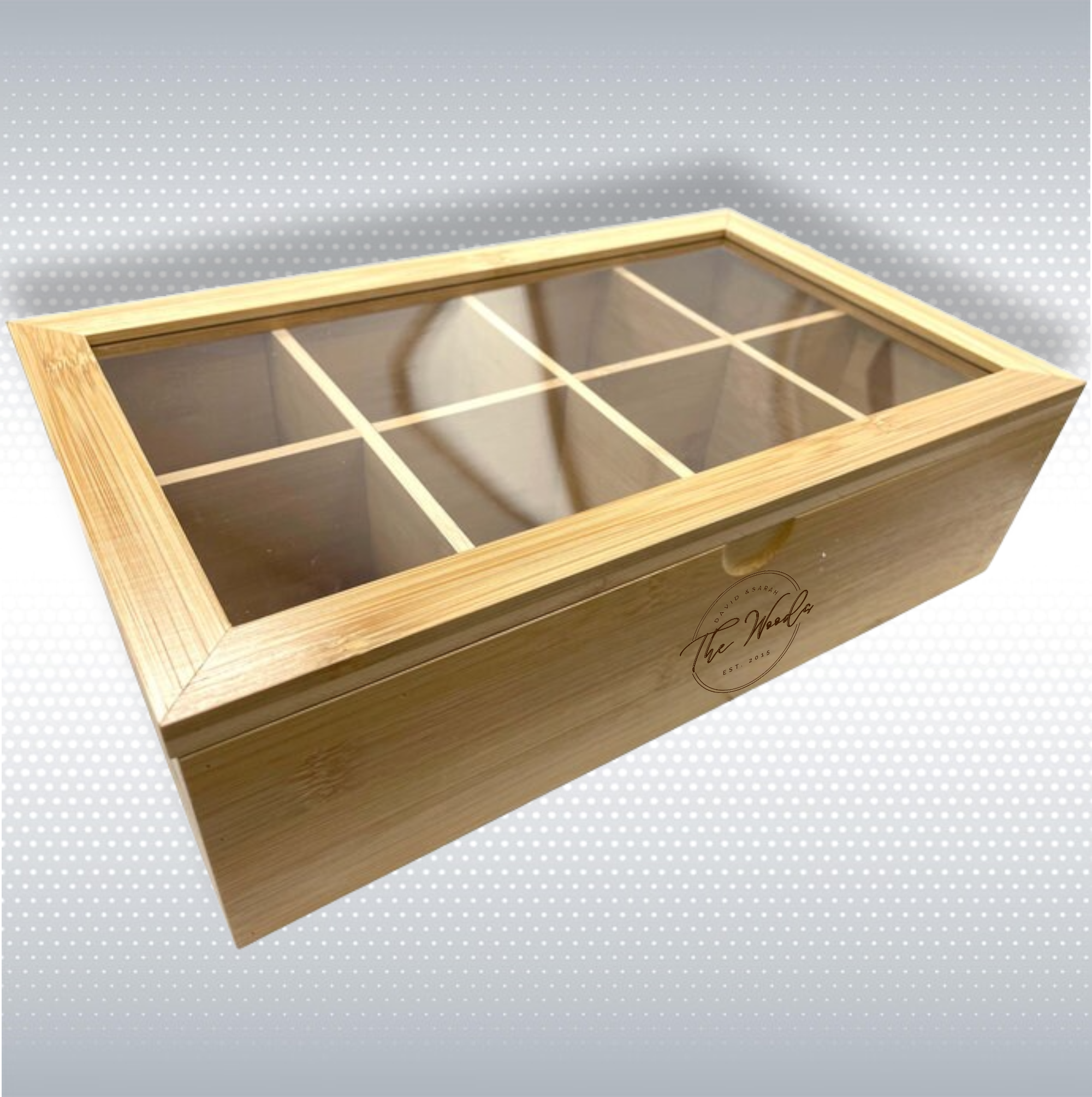 Bamboo Tea Box with 8 Compartments, 12.5" X 7.5" X 3.5" 7