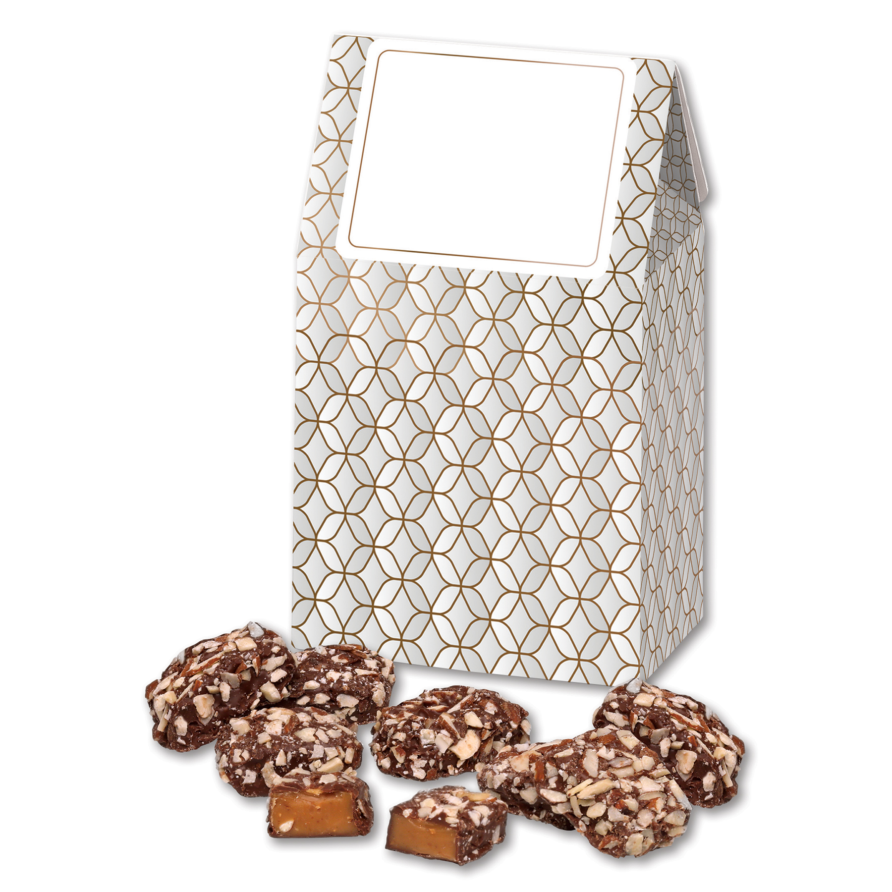 English Butter Toffee in Silver & Gold Geometric Gable Top Gift Box 1