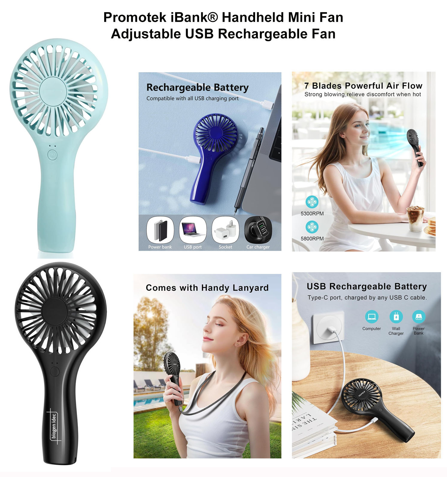 iBank ® USB Rechargeable Handheld Fan 1