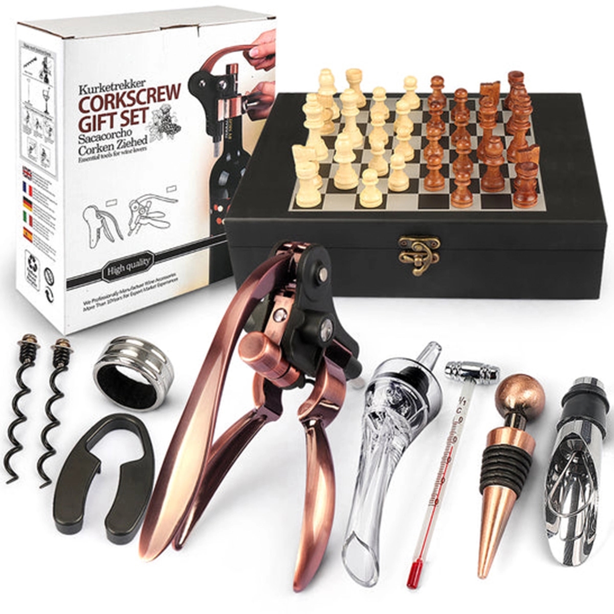 Custom Wooden Box Wine Accessories With Chess Set 6