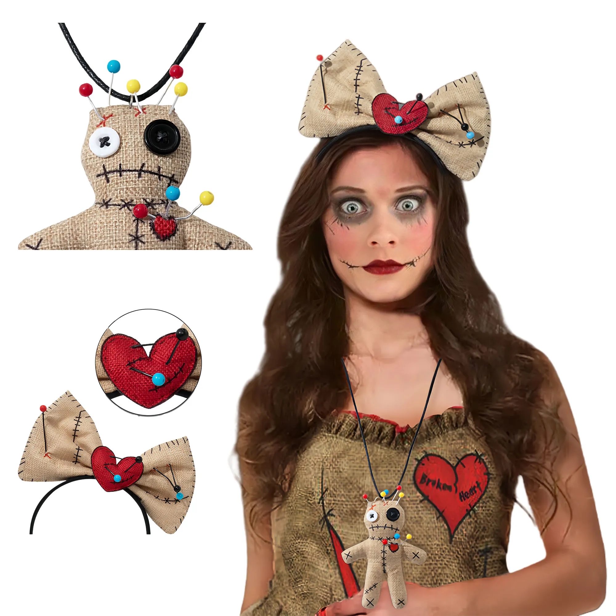 Spooky Halloween Voodoo Doll Necklace Headband Cosplay 2