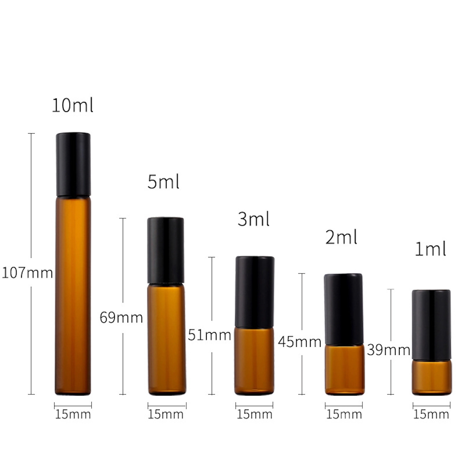 Clear Glass Roll On Bottles w/ PE Balls and Polypropylene Ca 3