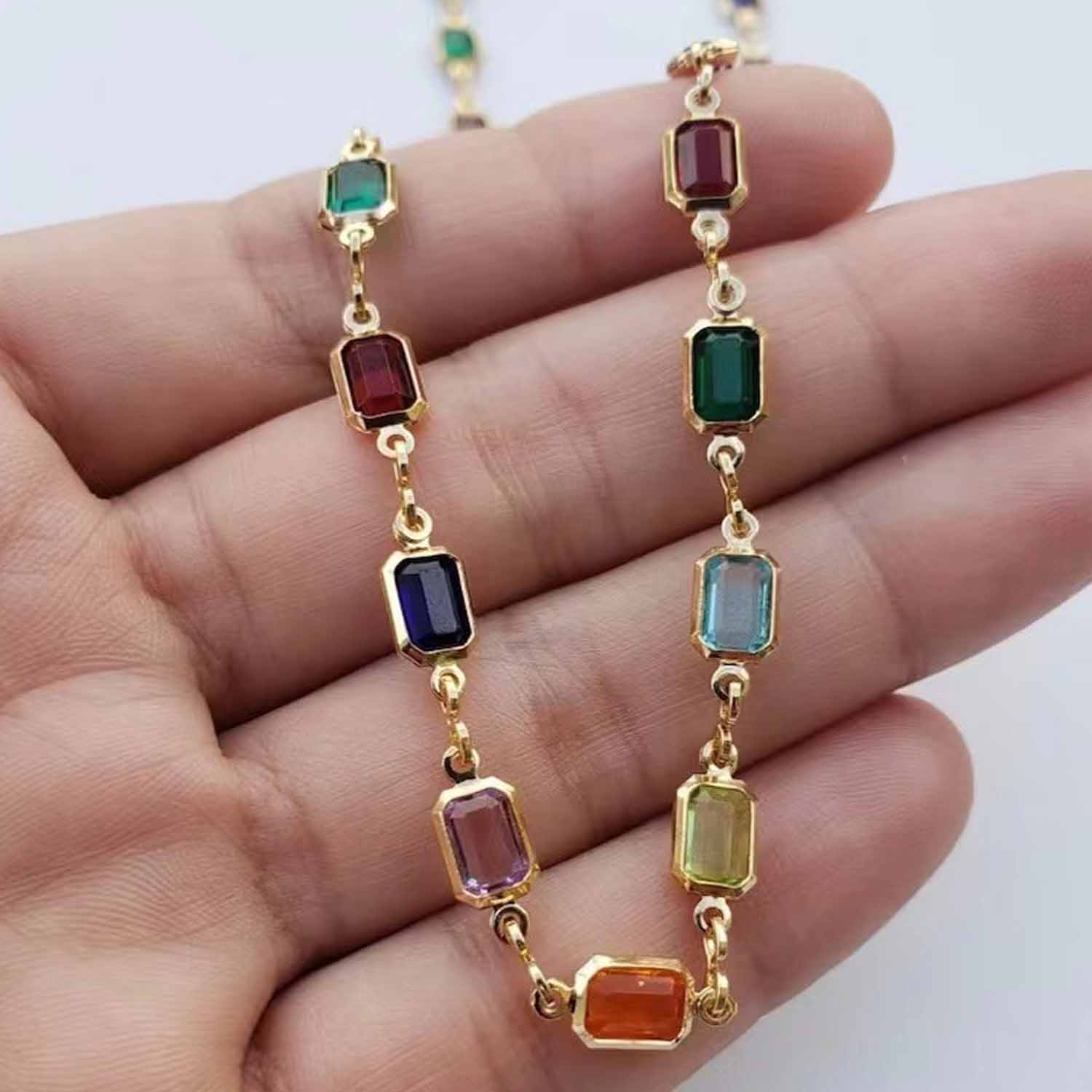 Square multicolor diamond necklace 5