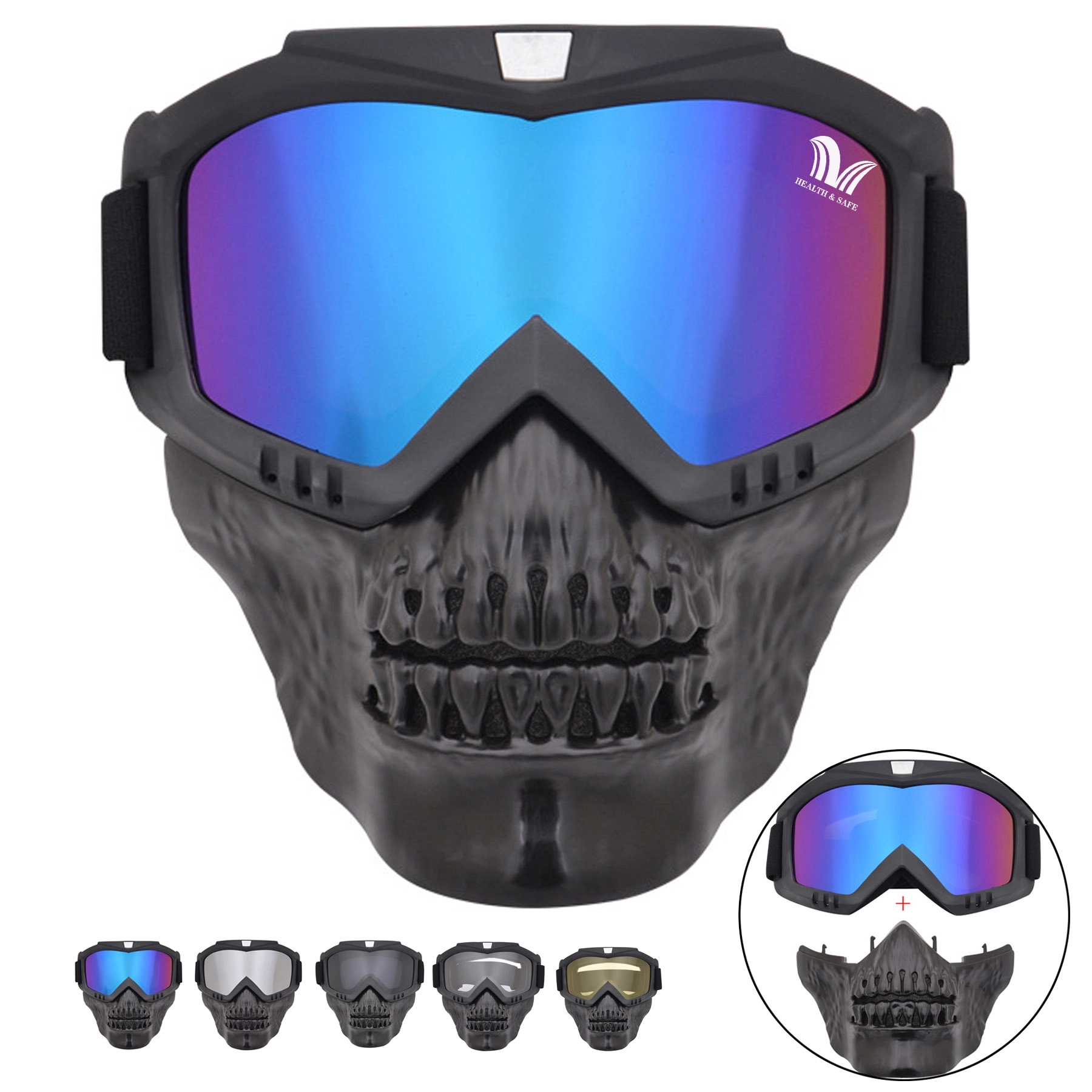 Detachable Cross Country Riding Ski Goggles Skull Face Mask 3