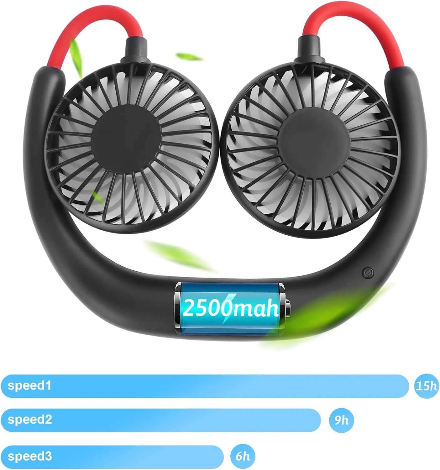 Portable Neck Fan 2500 mAh Rechargeable USB Hands-Free 2