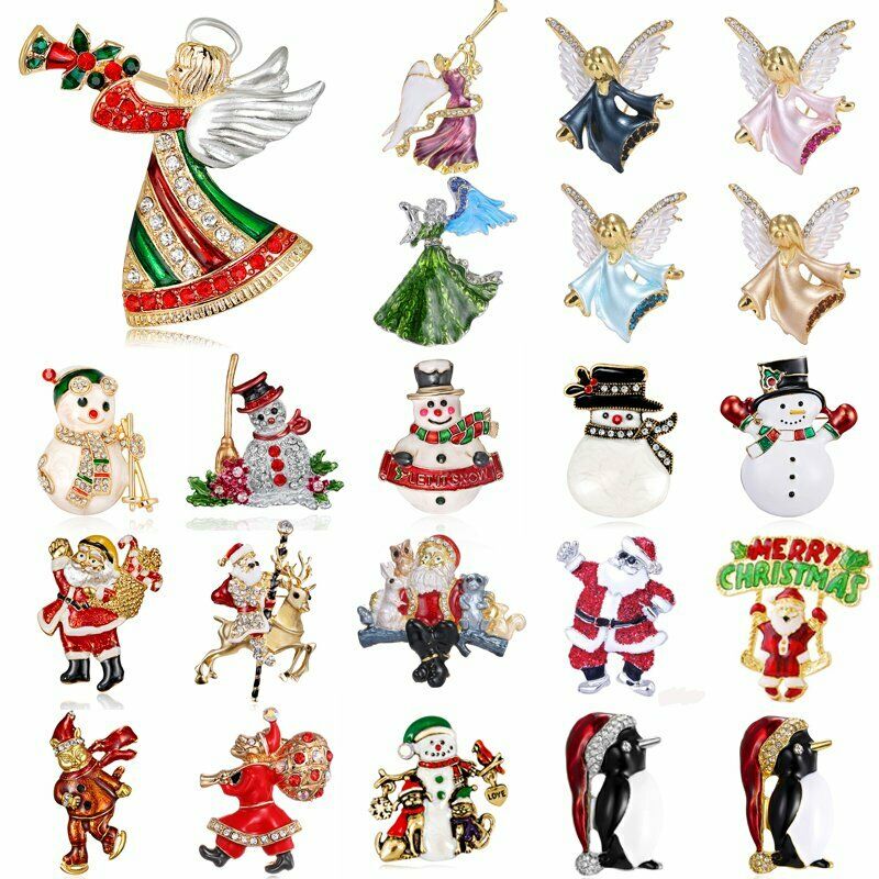 Christmas Tree Deer Snowman Bell Brooch Pin 3