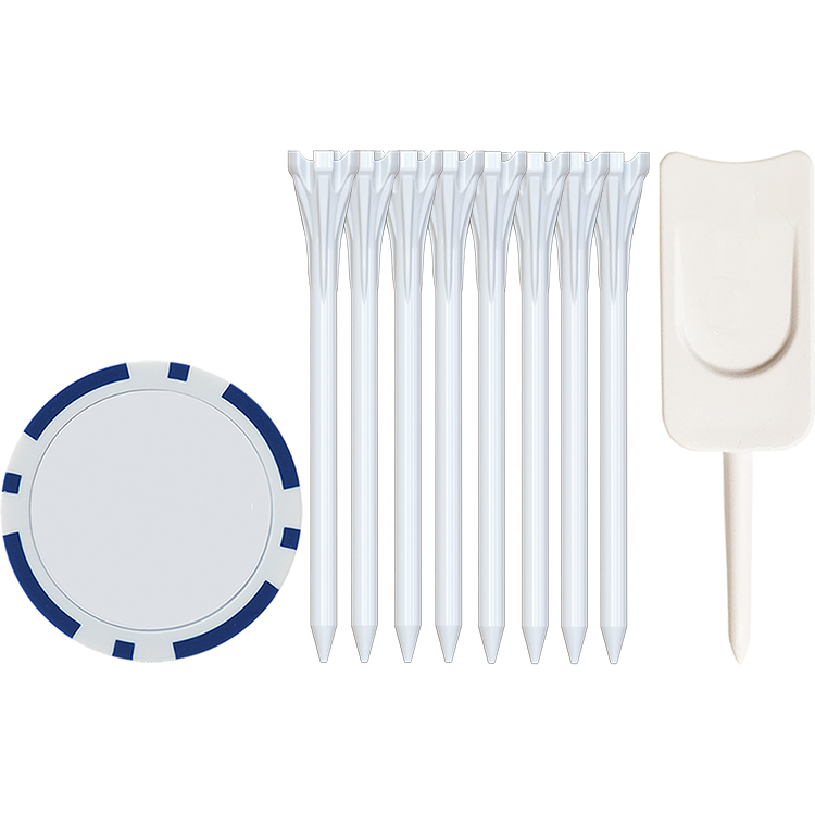 8 Flytee Tees 2-3/4", 1 Poker Chip, Single Prong Plastic Divot Tool 2