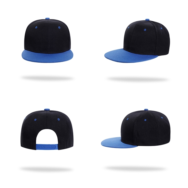 Stock 2-Tone Polyester 6 Panel Cap, Flat Visor, Snapback 9