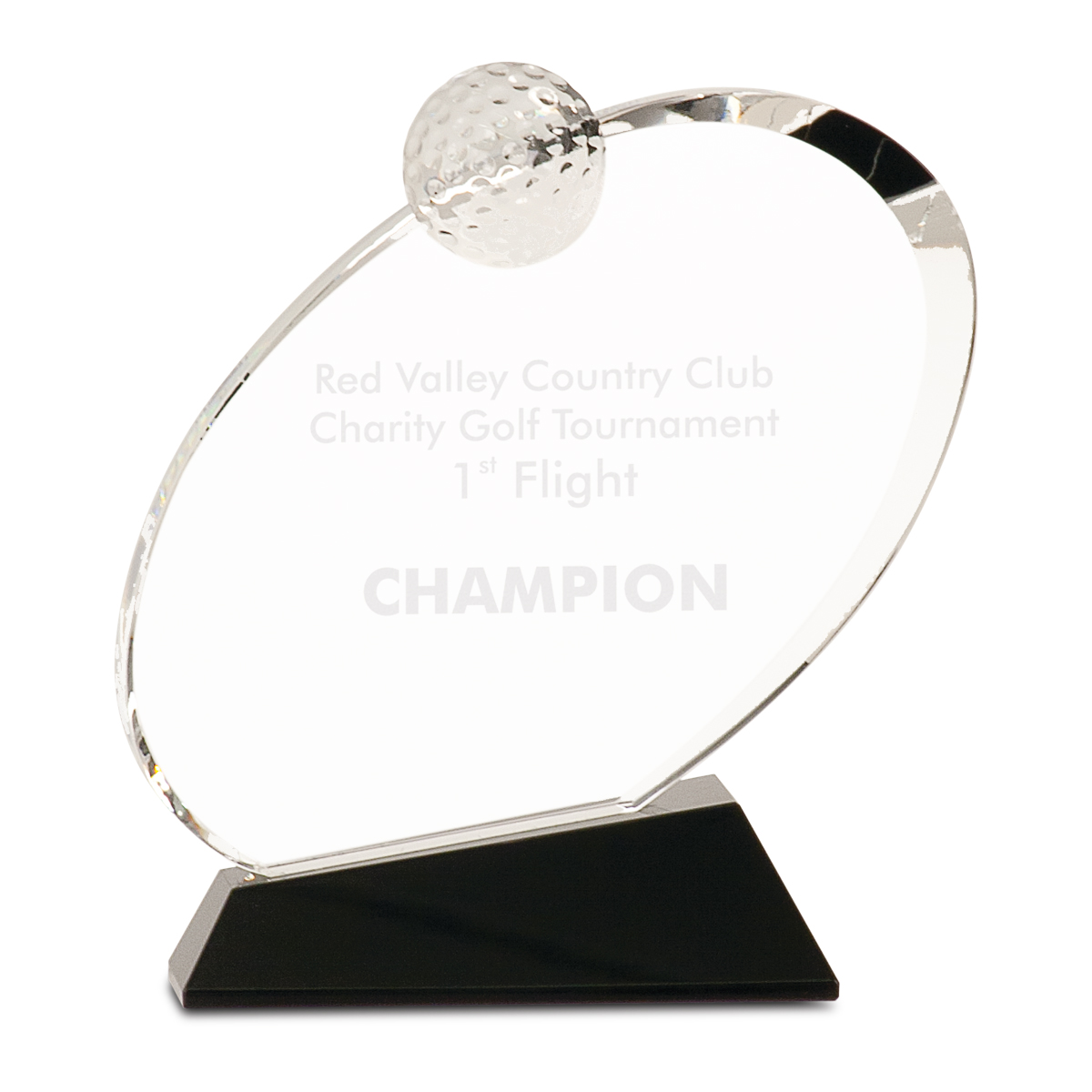 7 1/4" Clear Crystal Oblong Golf Award on Black Crystal Base