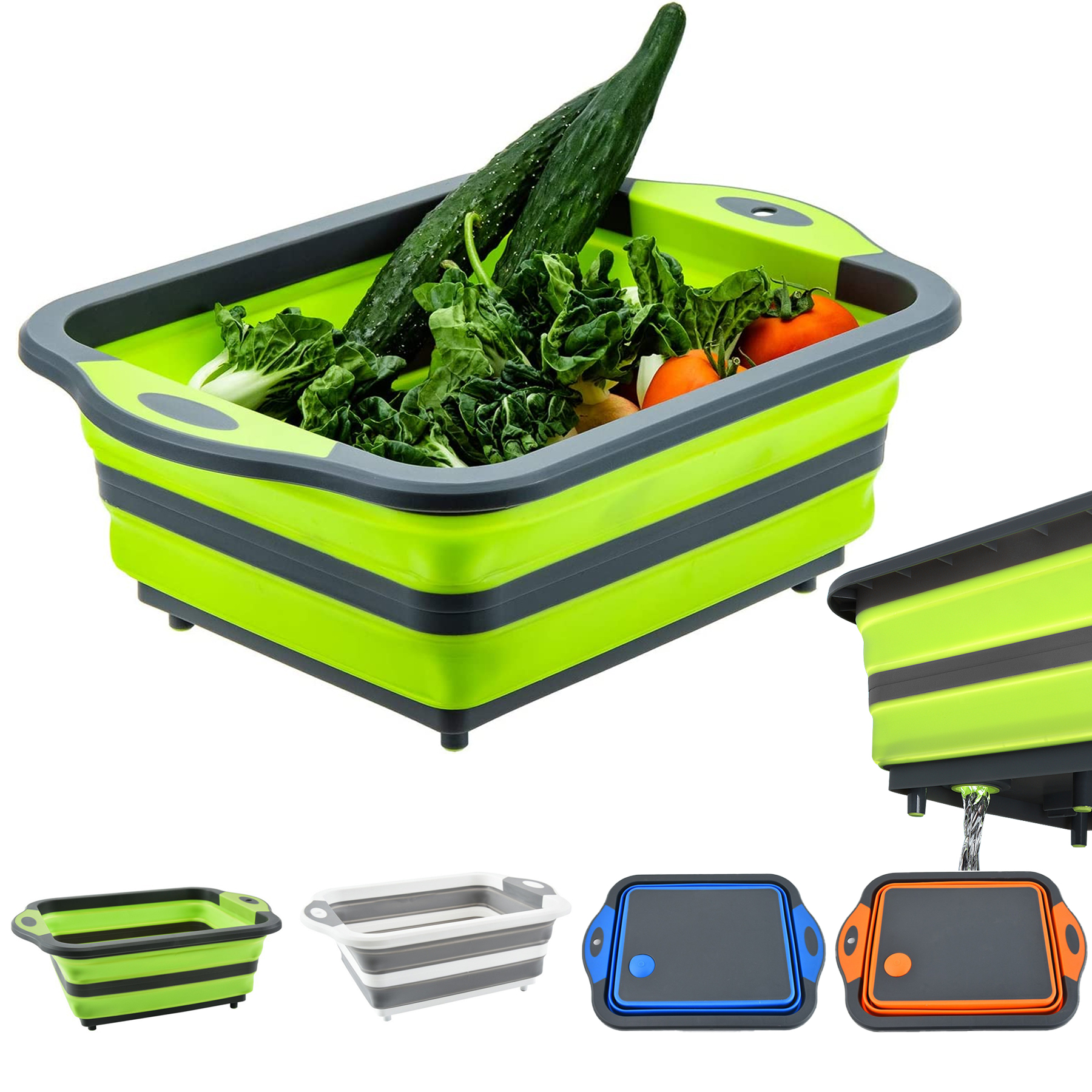 Collapsible Cutting Board with Colander 1