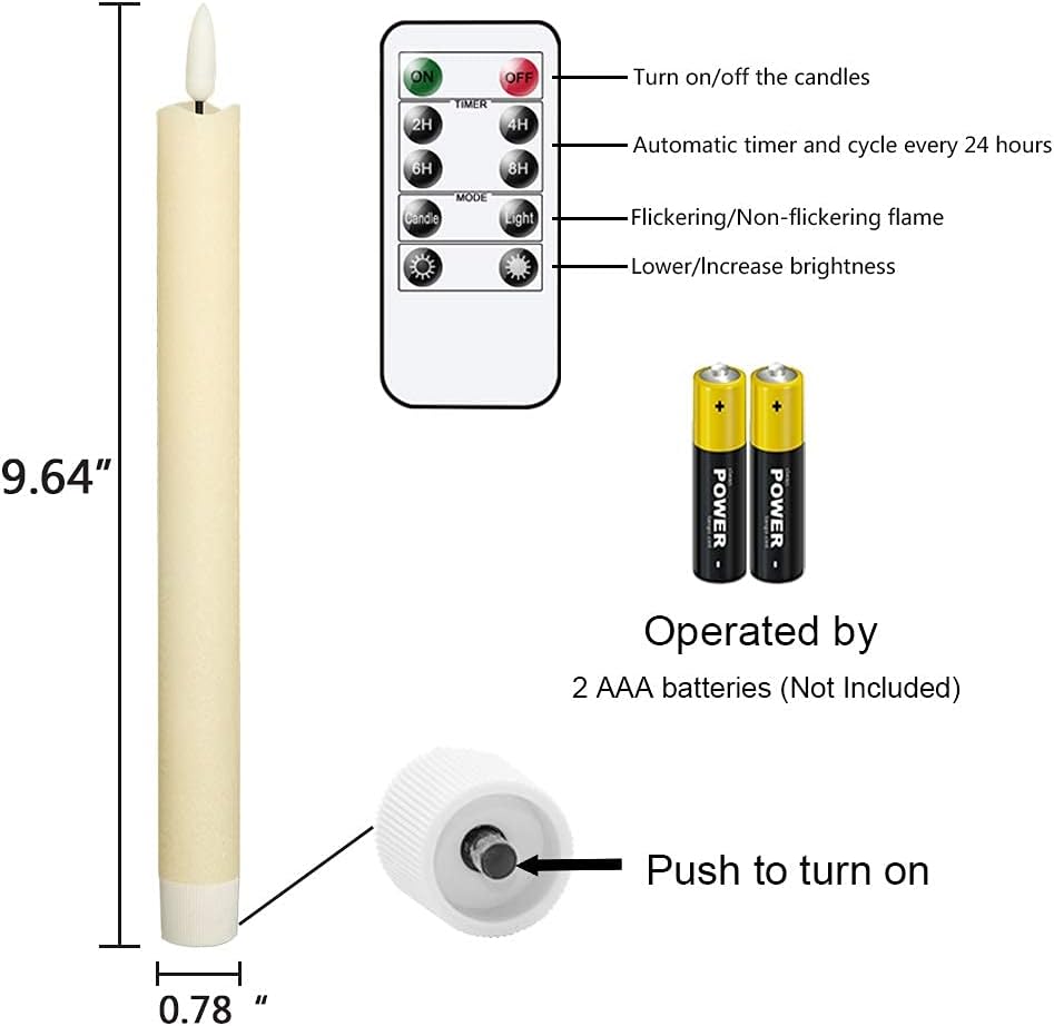 Flameless Ivory Taper Candles Flickering with 10-Key Remote 6