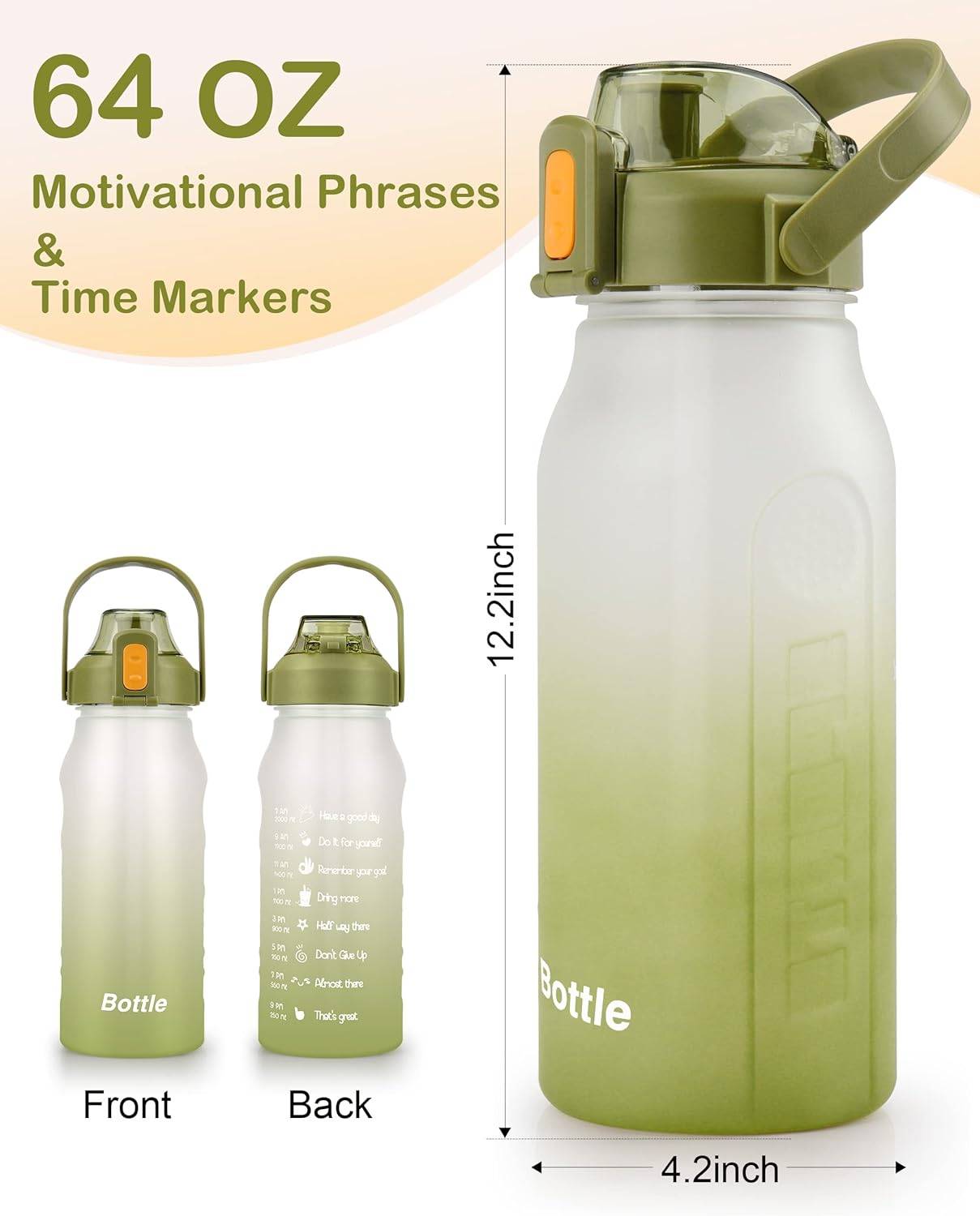 64oz Plastic Half Gallon Time Marker Sports Water Bottles 2