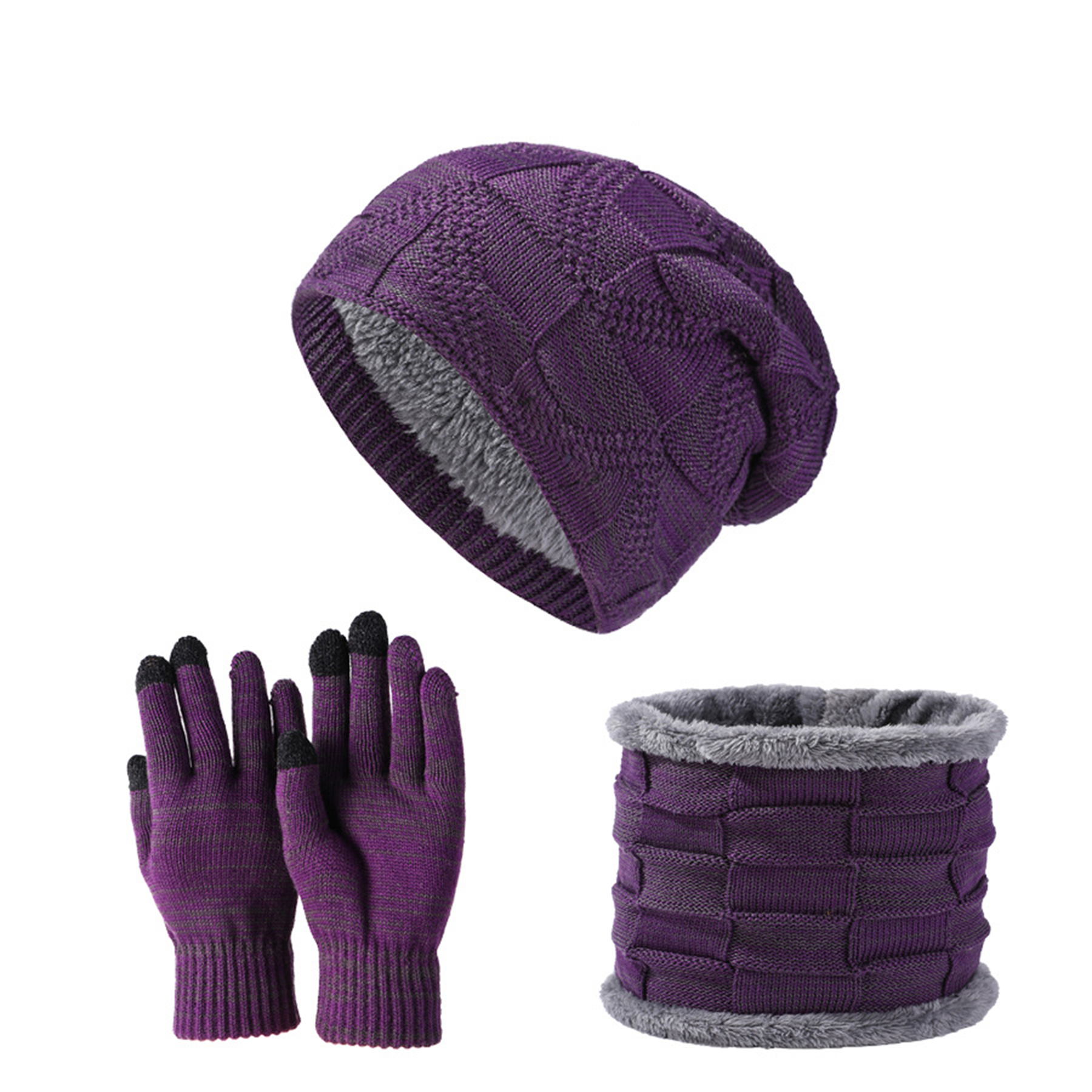 Winter Beanie Hat Scarf and Touch Screen Gloves Set 12