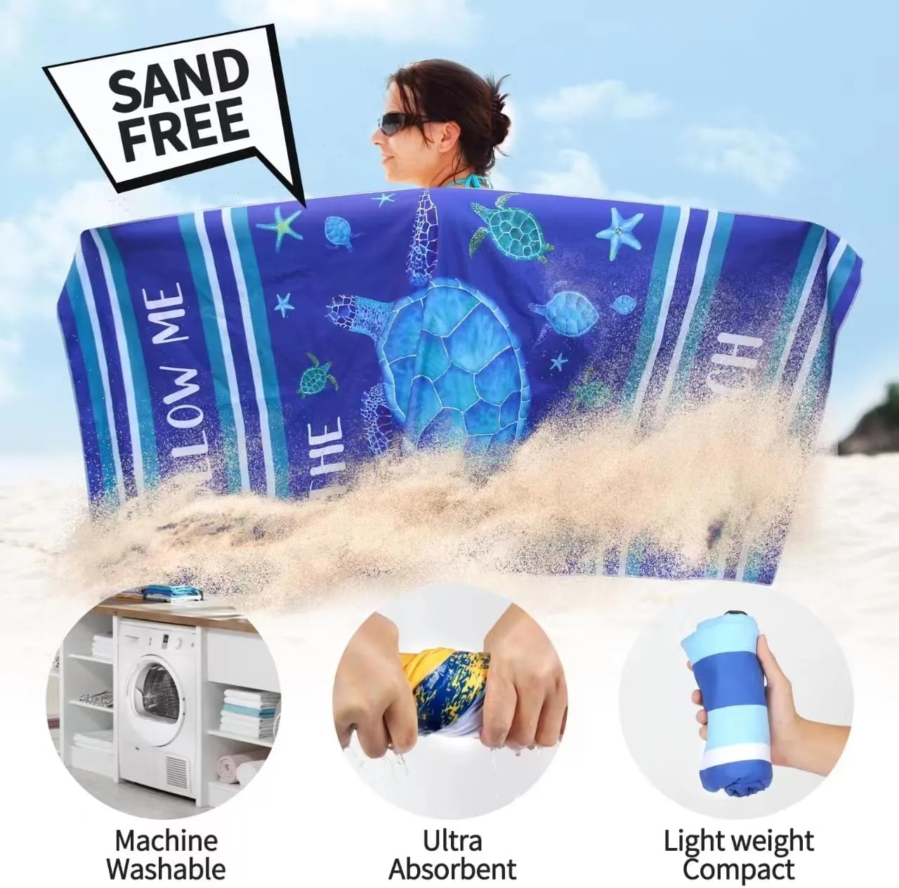 Microfiber Beach Towel Fast Drying, 36" x 30" 2