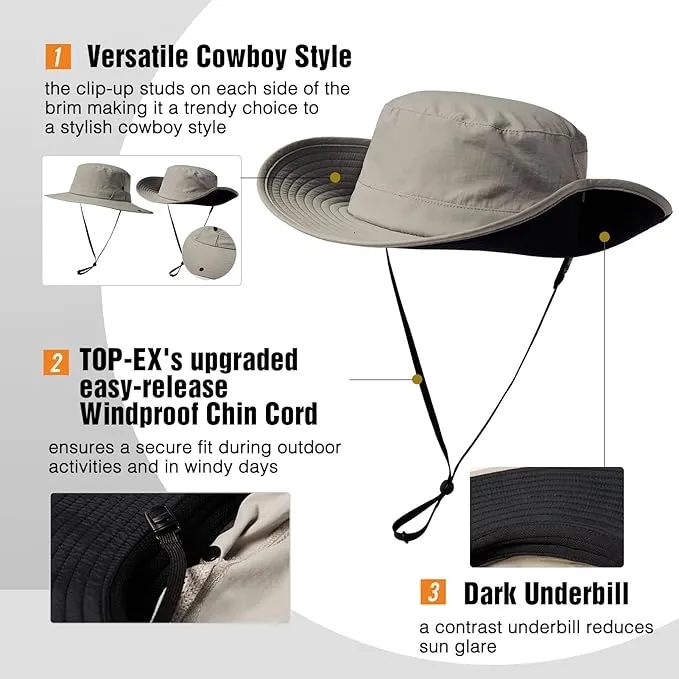 Outdoor Fishing Wide Brim Sun Bucket Hat w/ Embroidery 2